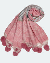 Fancy Woollen Stole with Fur Pom Poms For Women