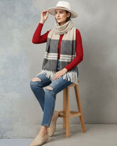 Classic Tassel Woollen Stole with Chevron Weave For Women