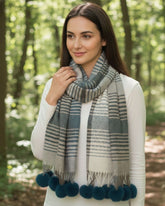 Fancy Woollen Stole with Fur Pom Poms For Women