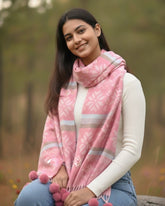 Woollen Stole with Pom Poms & Snowflake Pattern