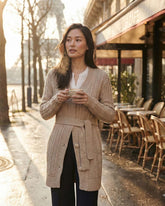 Merino Wool Long Cardigan With Belt For Women