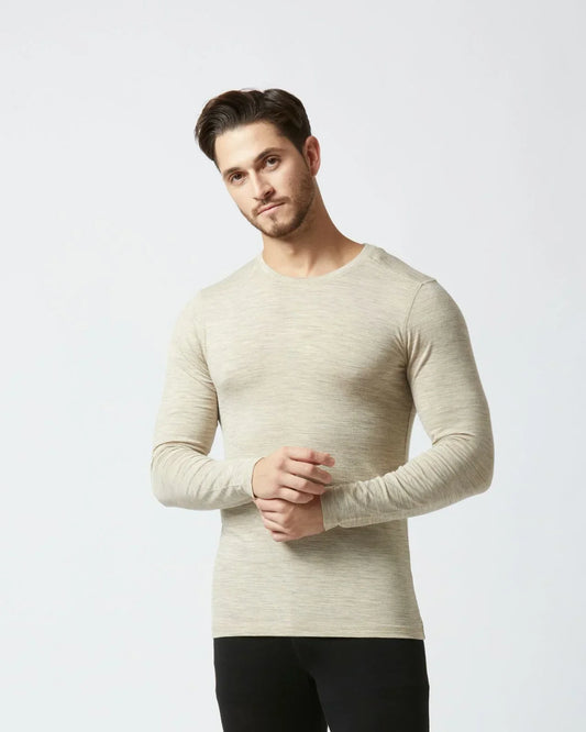 A man in Kosha's merino wool and bamboo blend thermal.