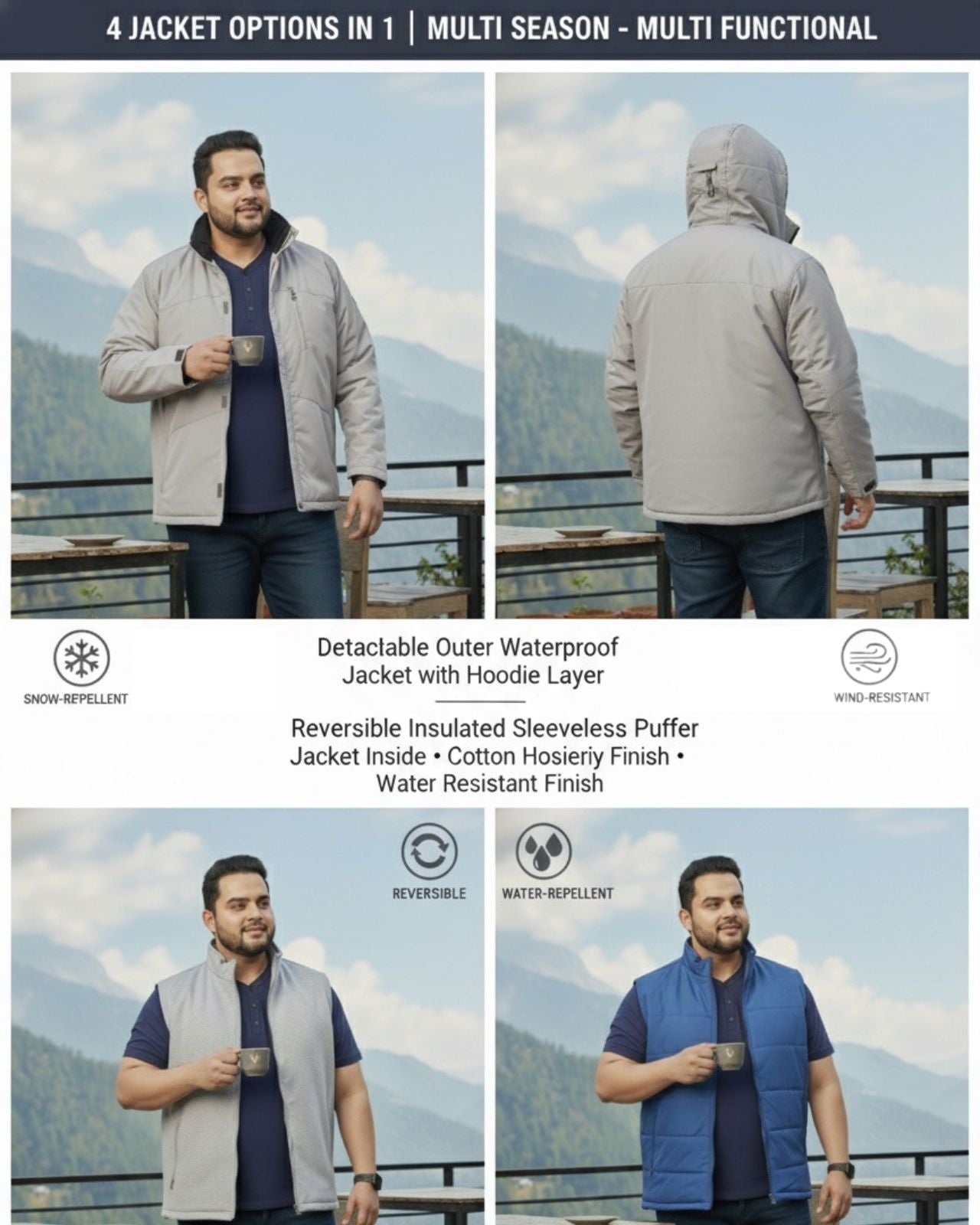 Men's Plus Size 4 in 1 Jacket