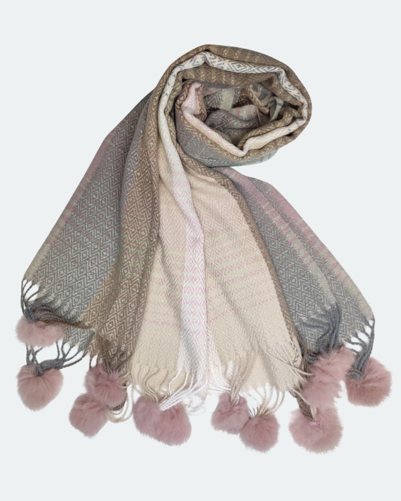 Women's Acrylic Stole with Pompoms