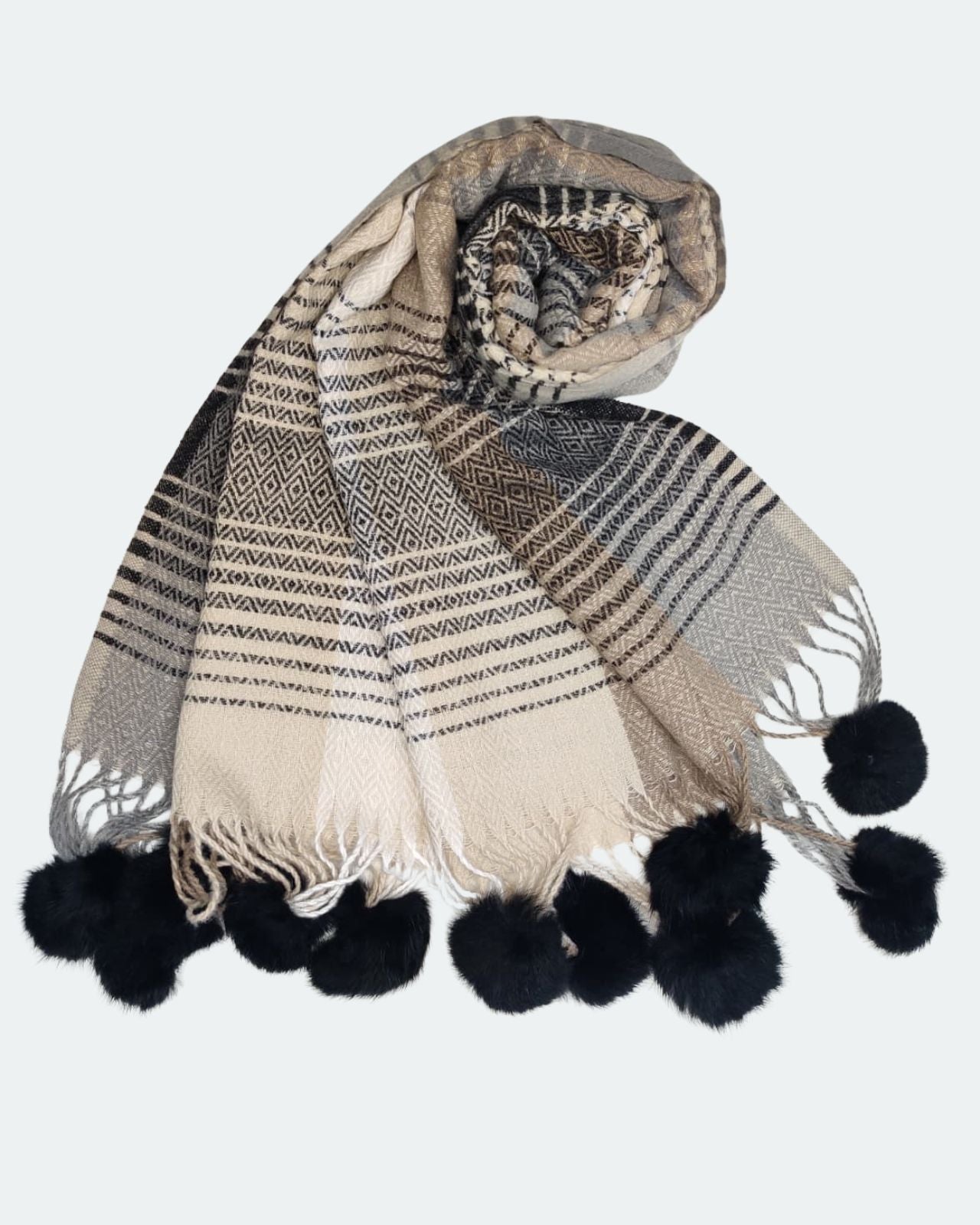 Women's Acrylic Stole with Pompoms