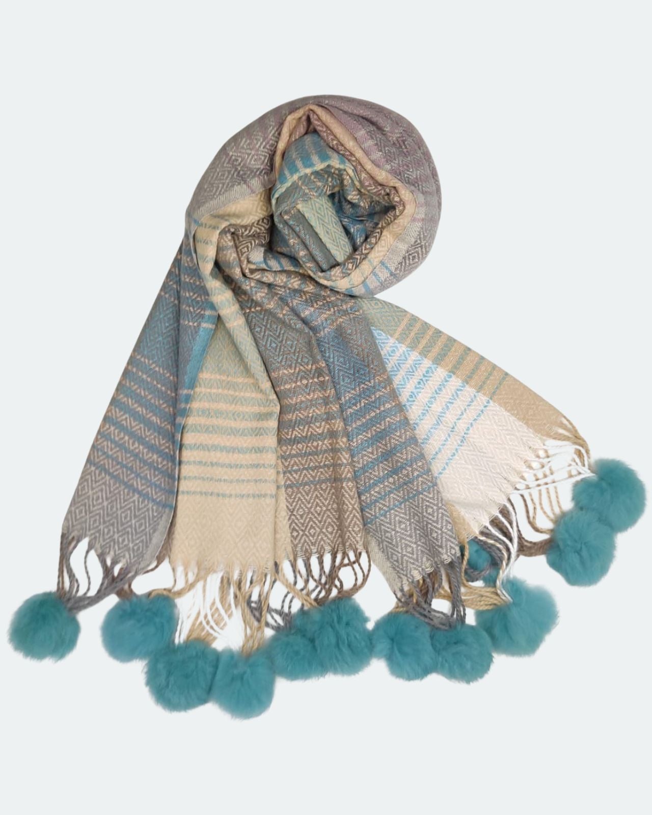 Women's Acrylic Stole with Pompoms