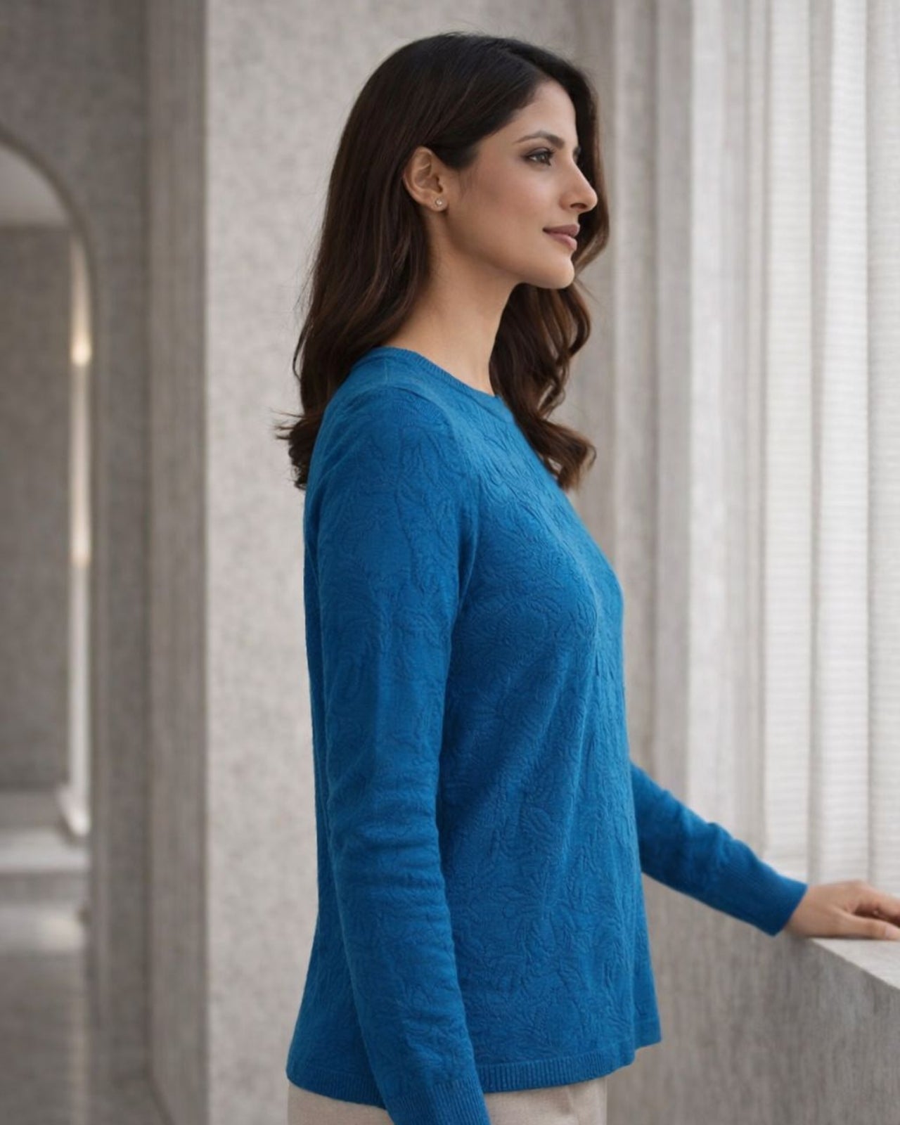 Blue Textured Winter Top