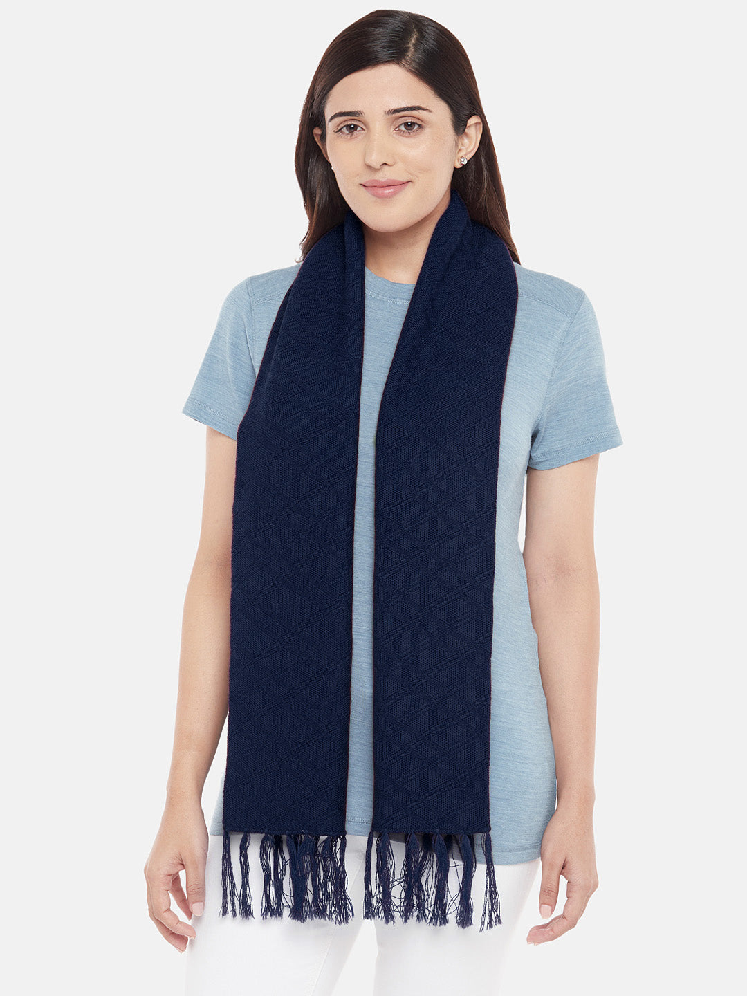 Plain Tassel Merino Wool Muffler For Women