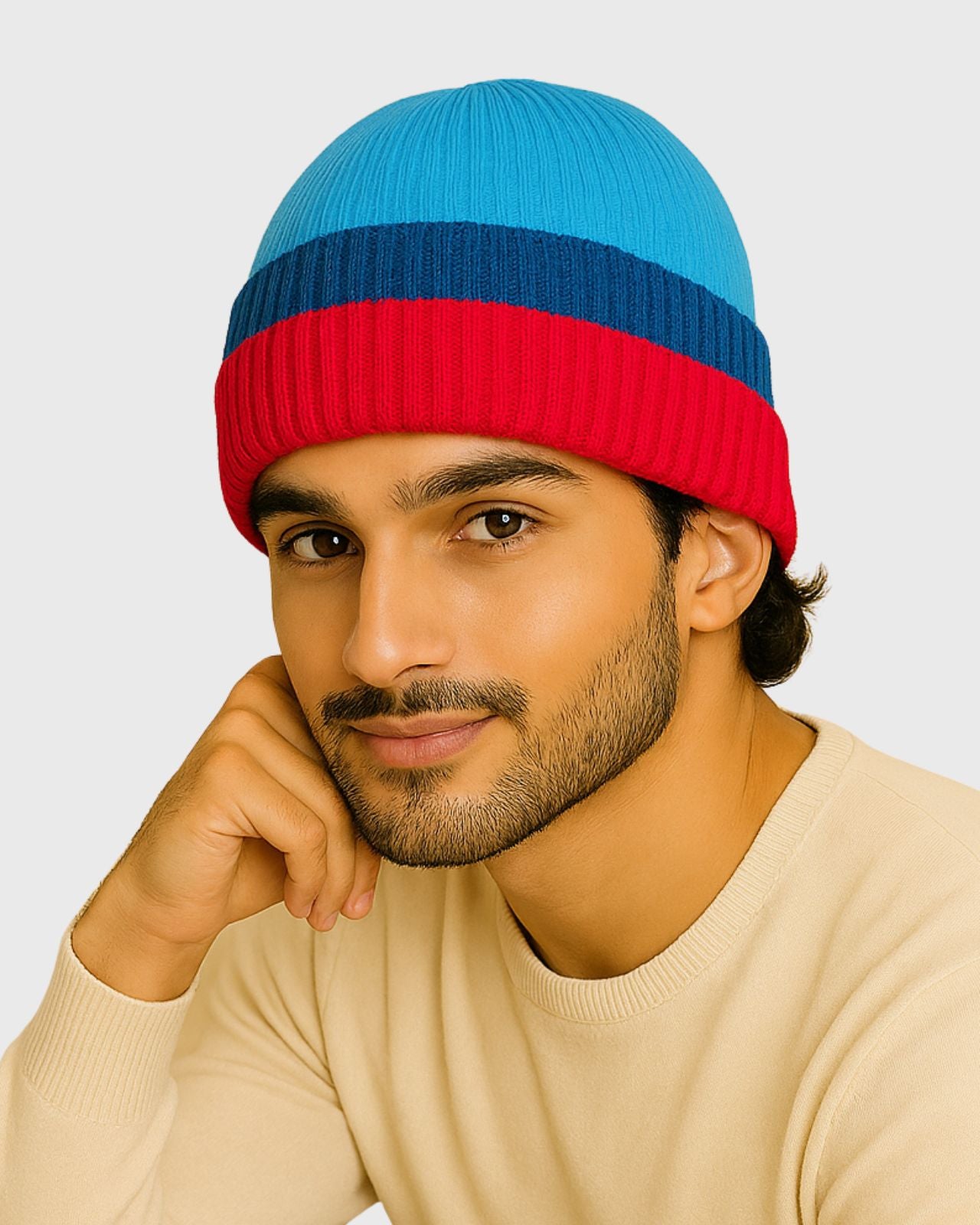 Striped Merino Wool Beanie For Men