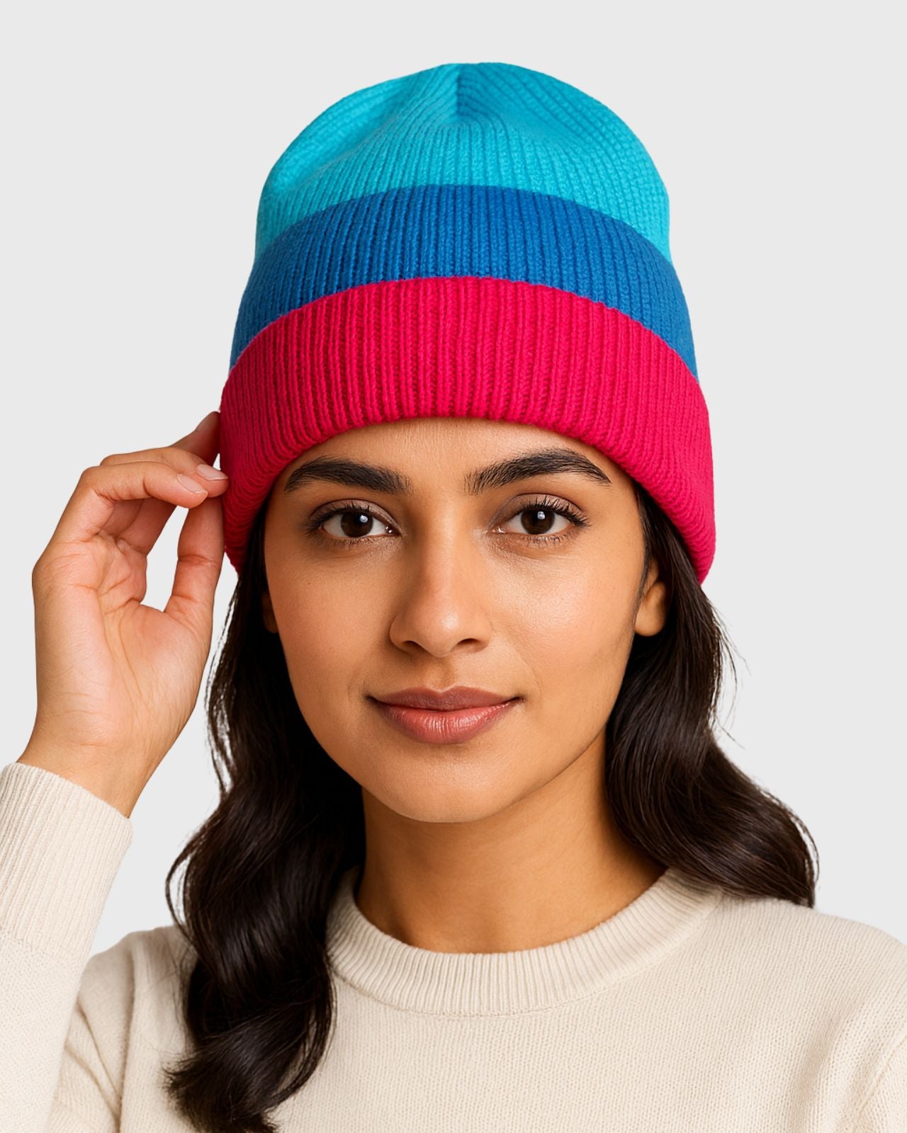 Striped Merino Wool Beanie For Women