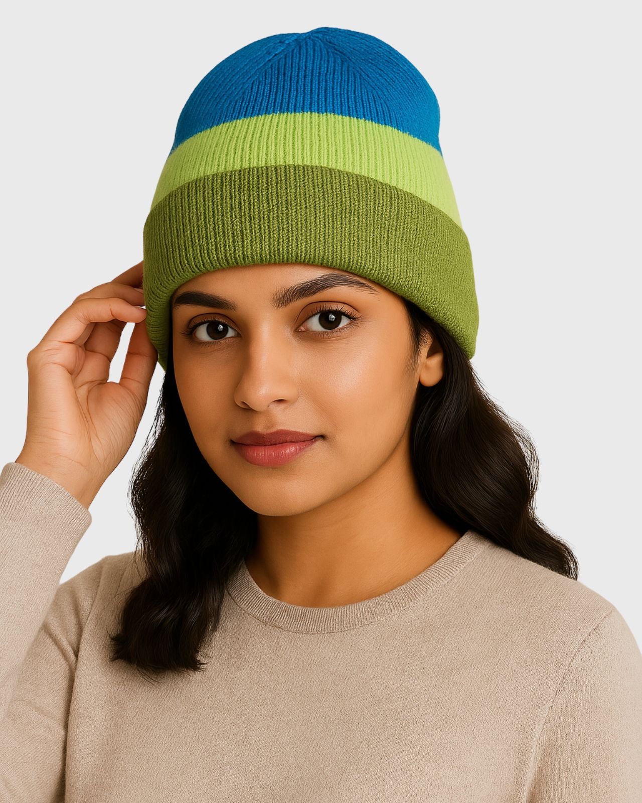 Striped Merino Wool Beanie For Women
