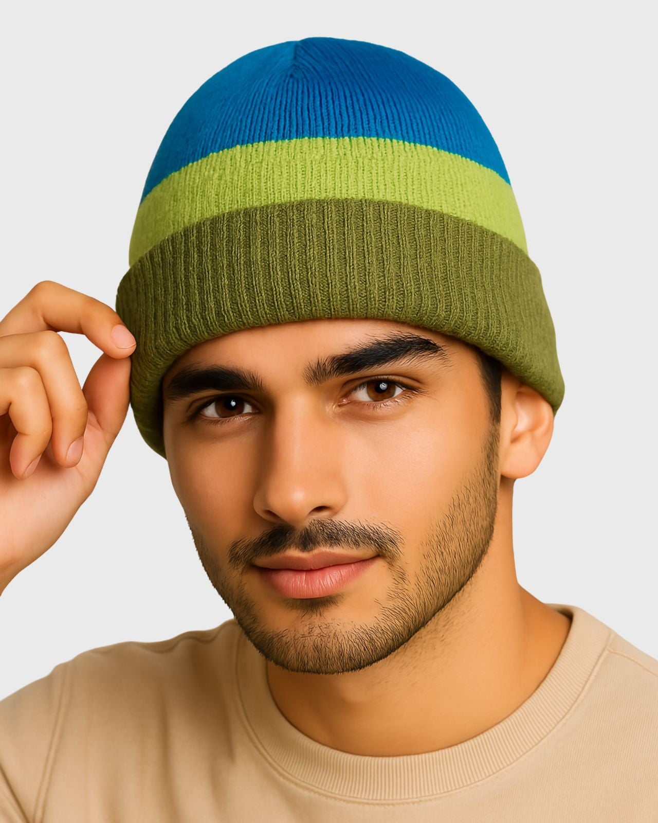 Striped Merino Wool Beanie For Men