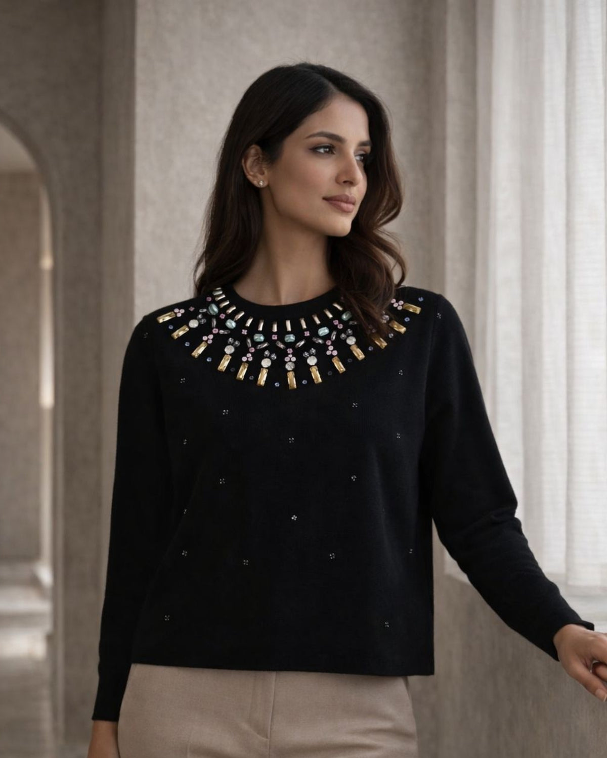 Embellished Crew Neck Sweater