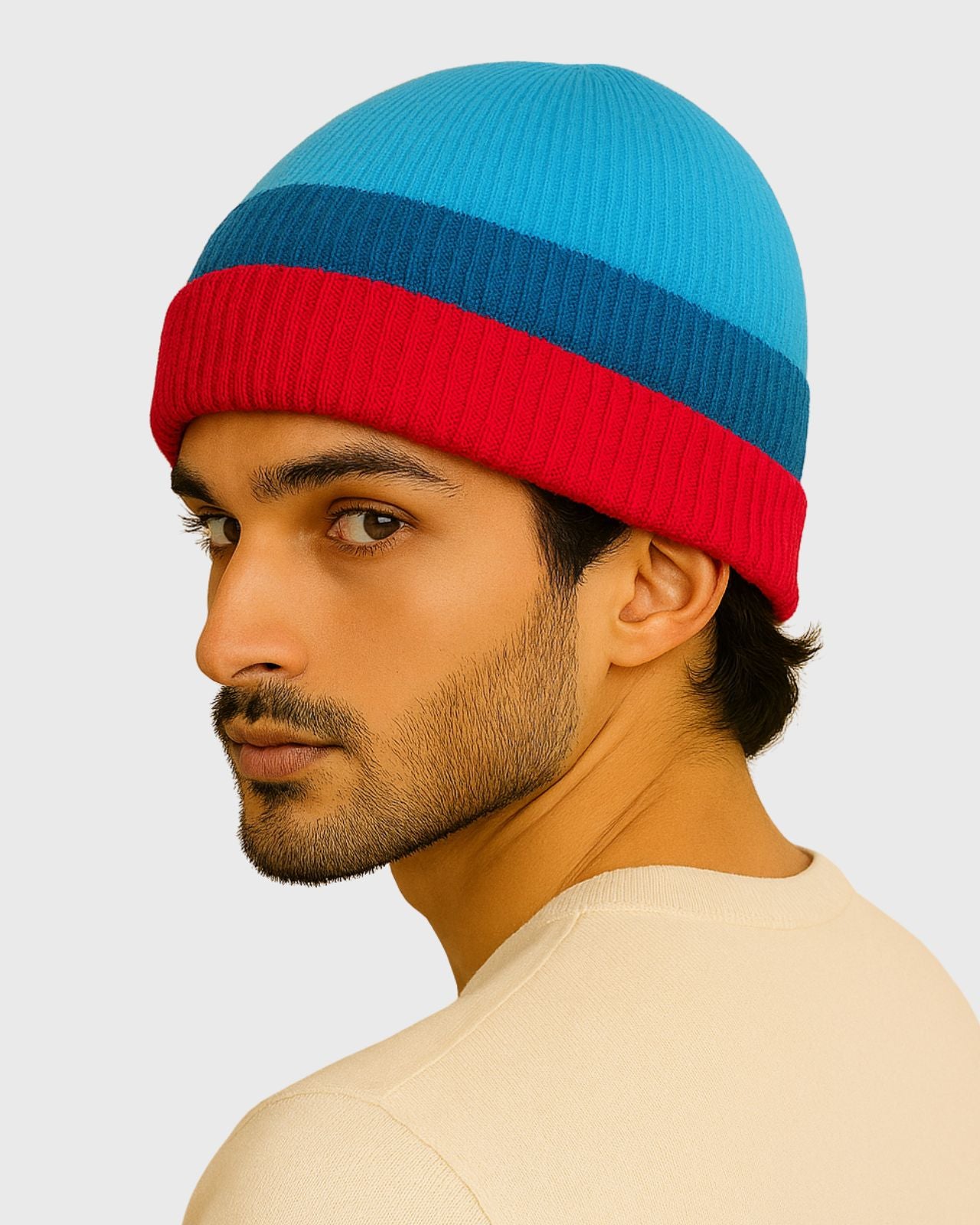 Striped Merino Wool Beanie For Men