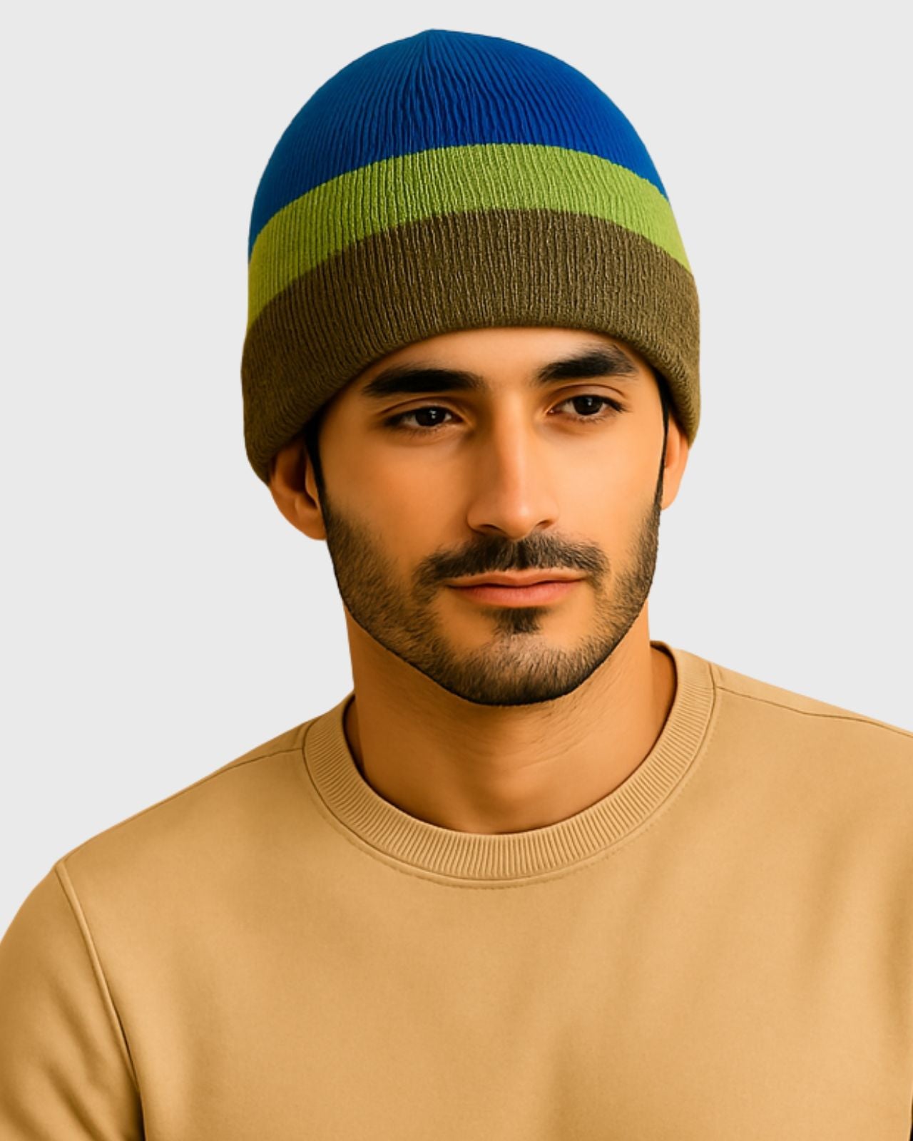 Striped Merino Wool Beanie For Men