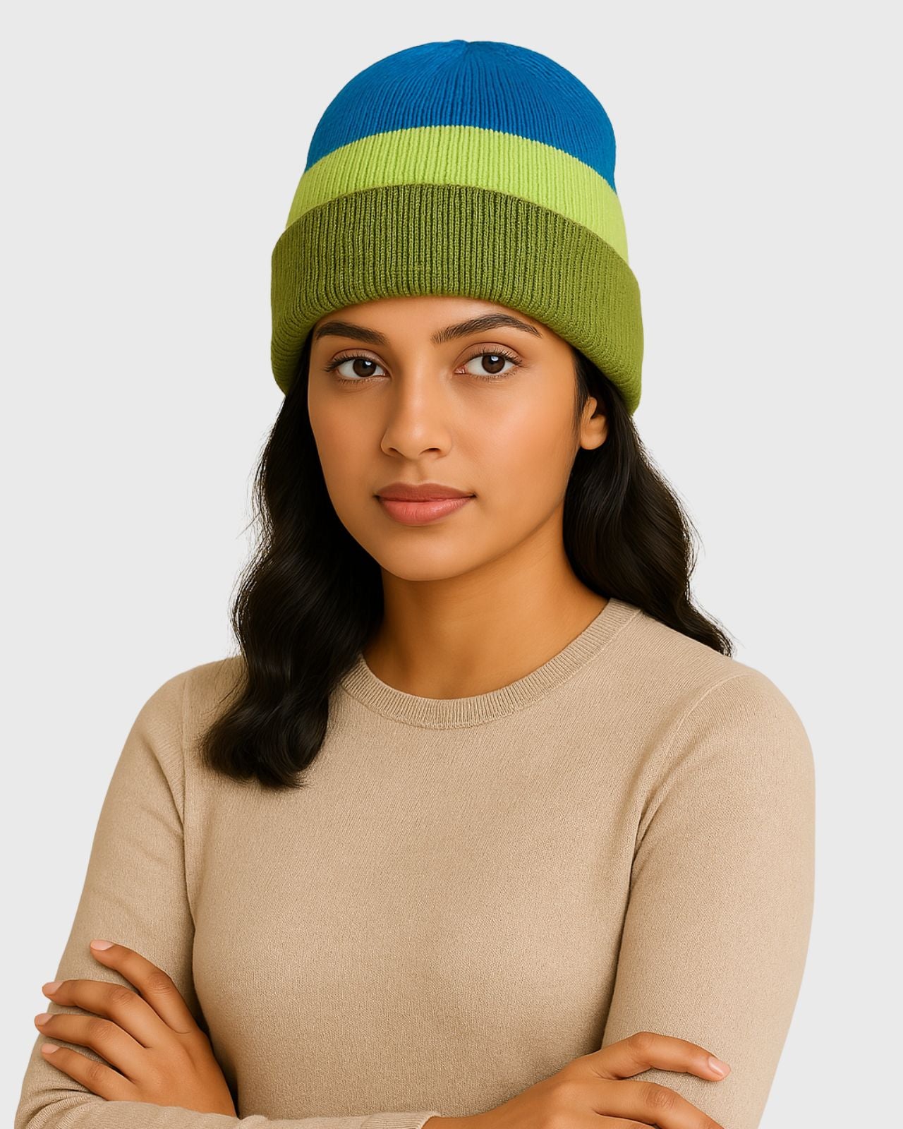 Striped Merino Wool Beanie For Women