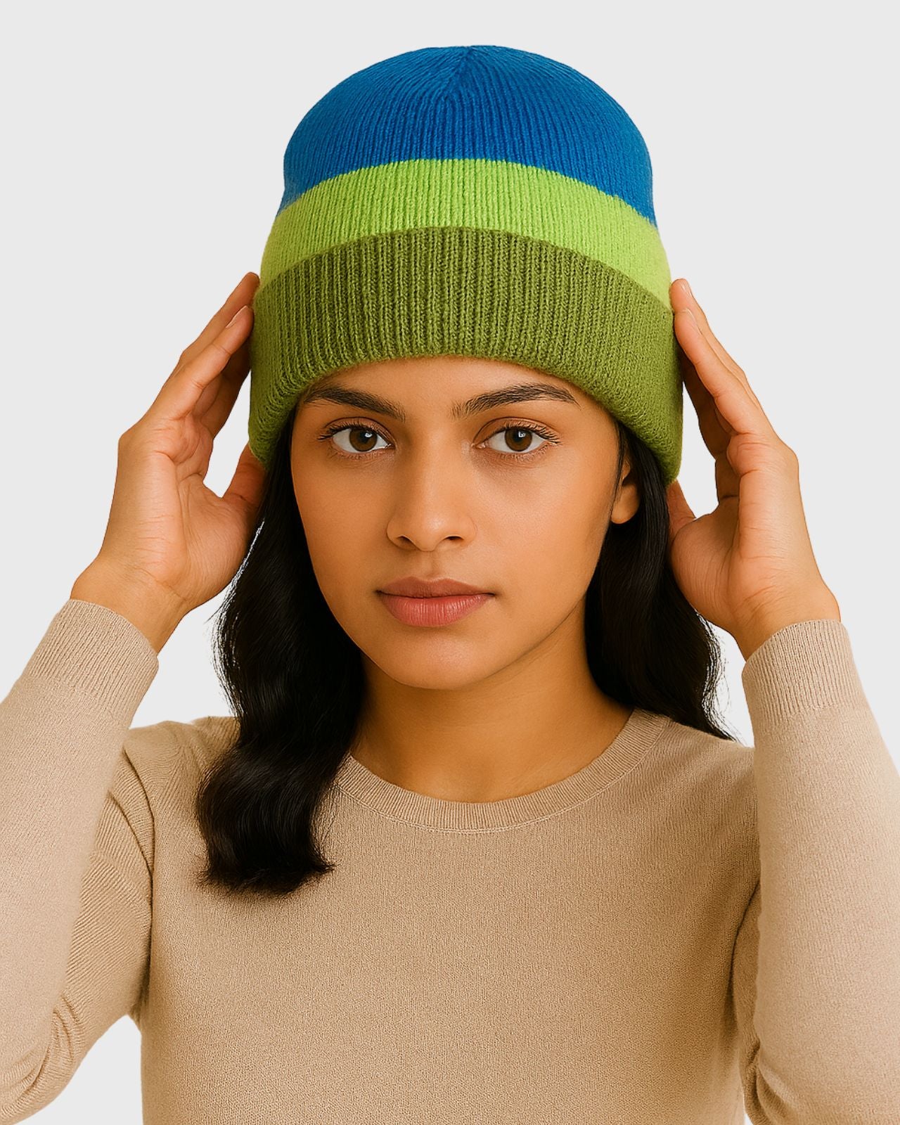 Striped Merino Wool Beanie For Women