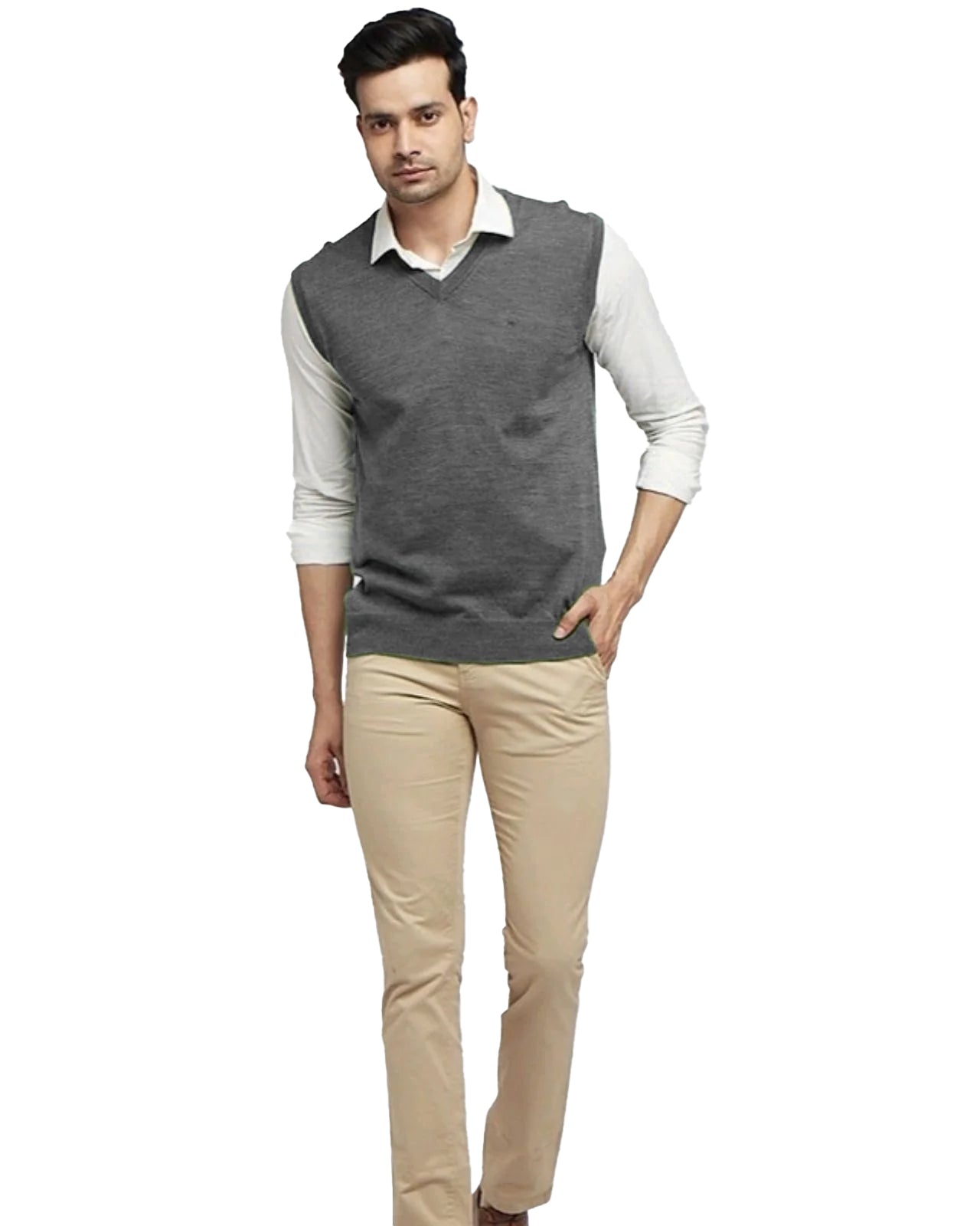 Sleeveless Merino Wool Monte Carlo V-Neck Pullover For Men