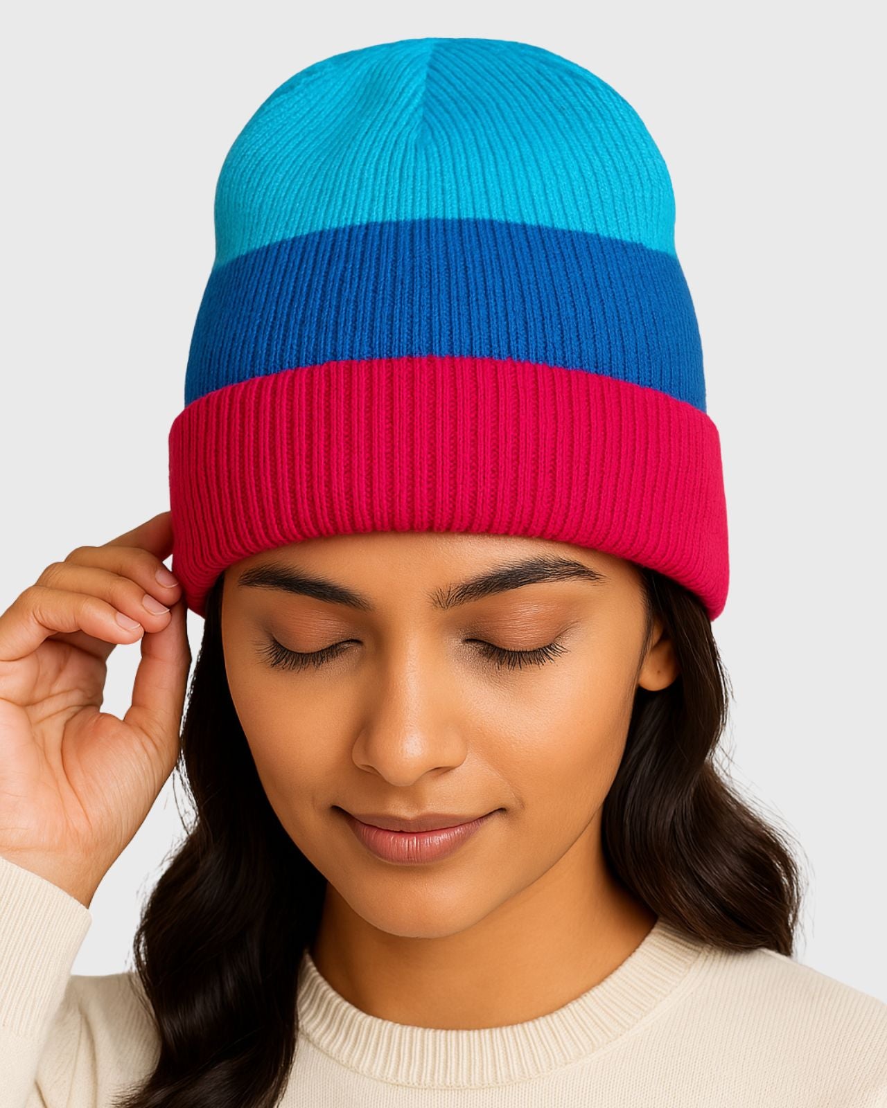 Striped Merino Wool Beanie For Women