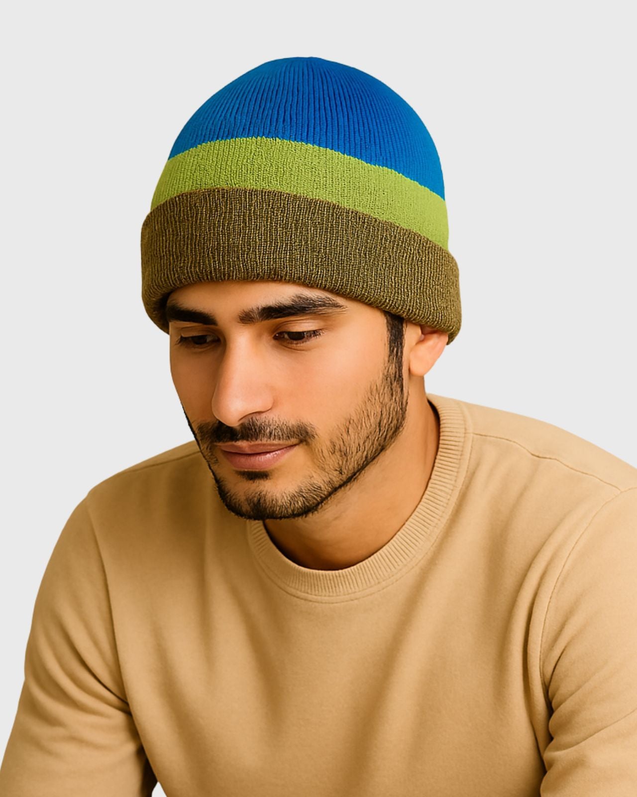 Striped Merino Wool Beanie For Men