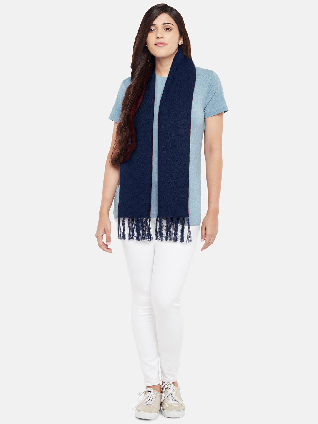 Plain Tassel Merino Wool Muffler For Women