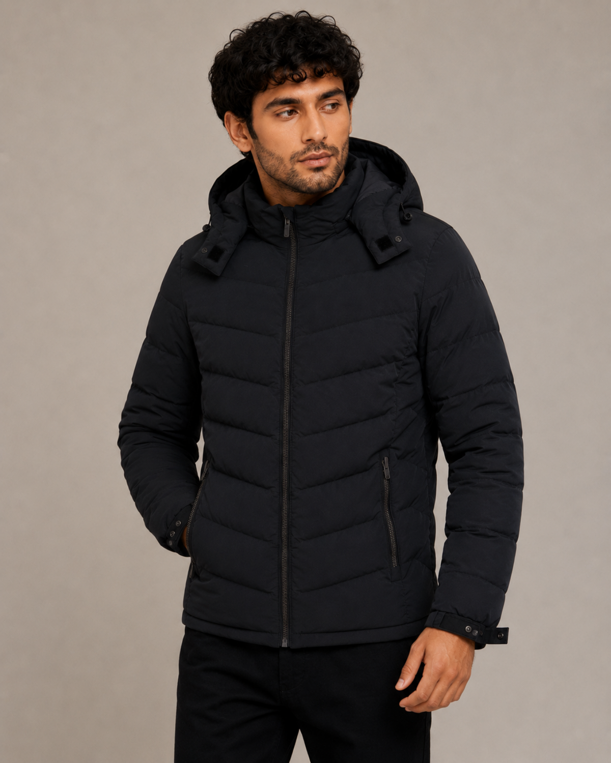 Lightweight Puffer Jacket (Fleece Lined & Detachable Hood)