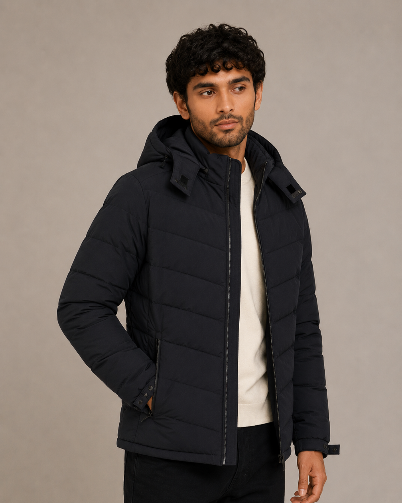 Lightweight Puffer Jacket (Fleece Lined & Detachable Hood)