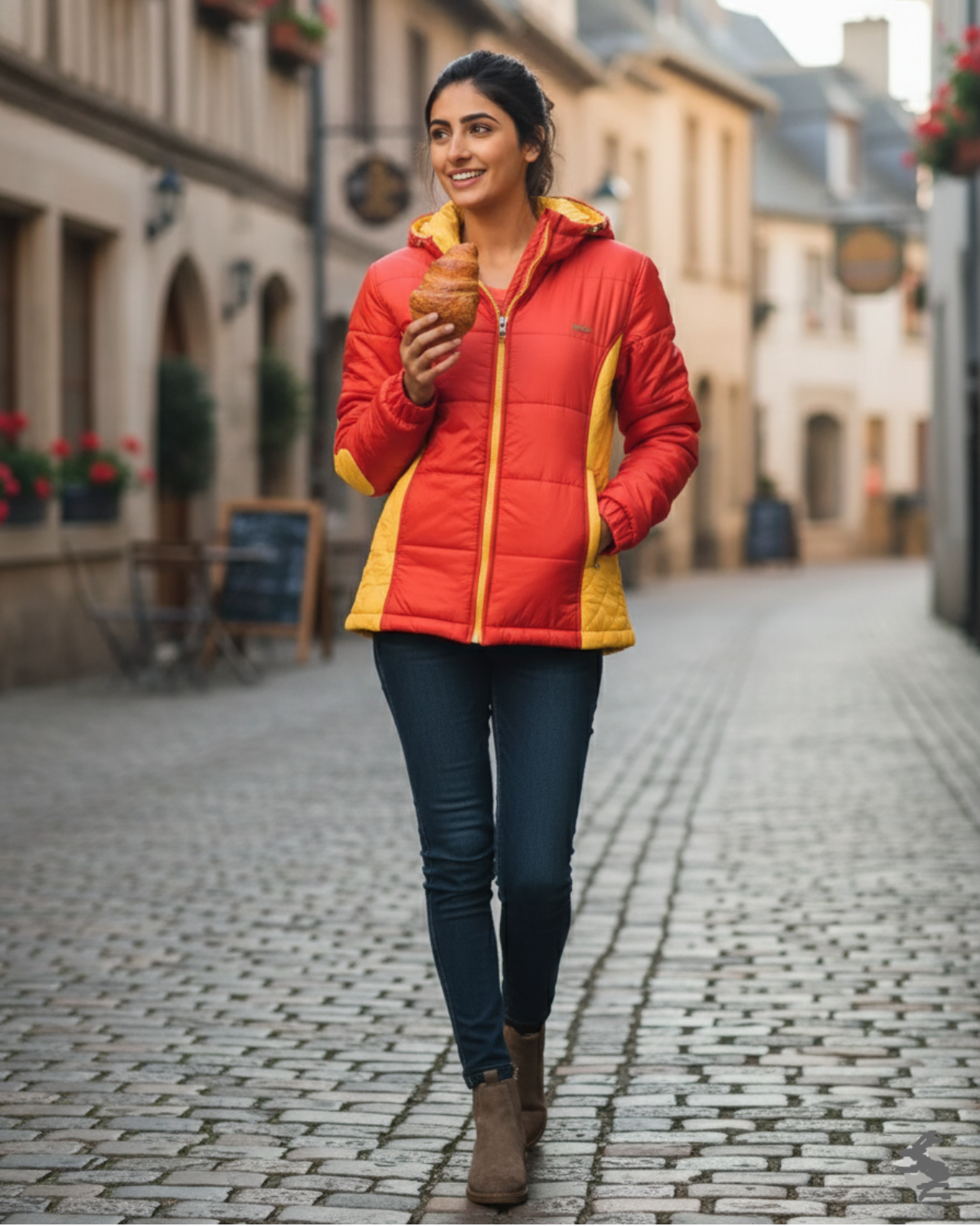 Women Red & Yellow Lightweight Puffer Jacket