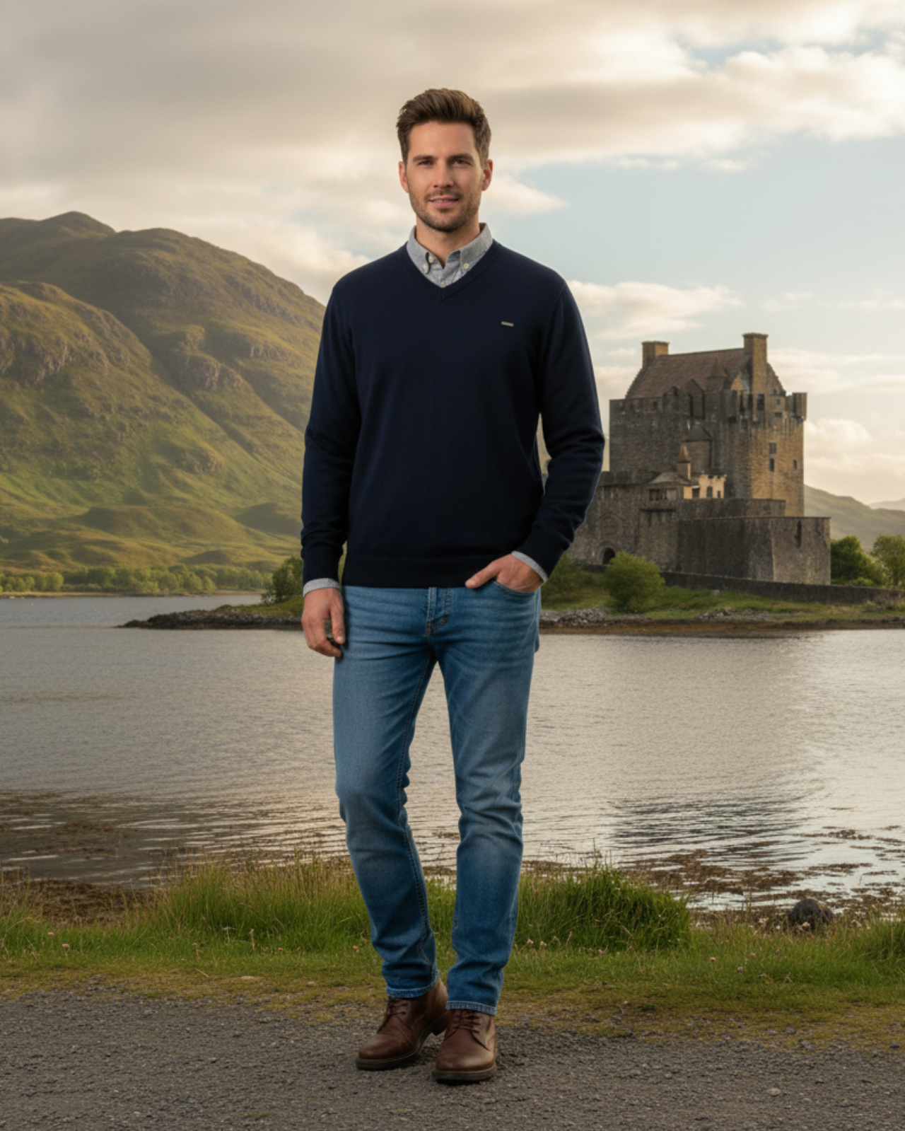 Merino Wool Monte Carlo V-Neck Pullover For Men