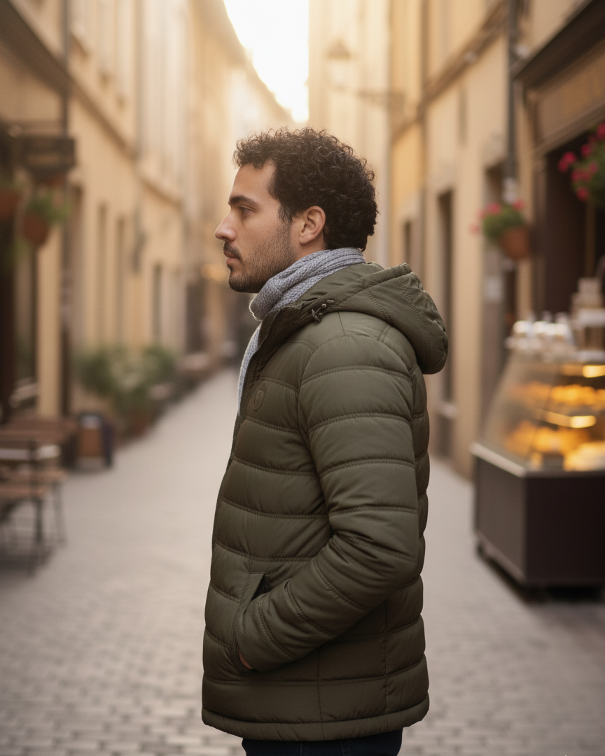 Lightweight Puffer Jacket (Fleece Lined & Detachable Hood)