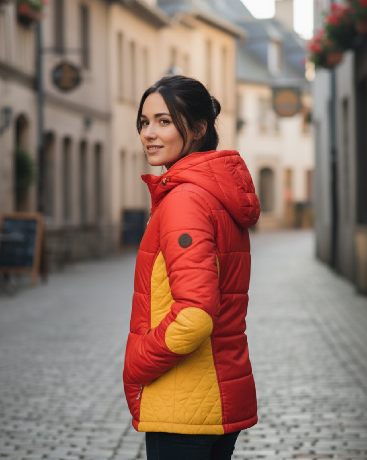 Women Red & Yellow Lightweight Puffer Jacket