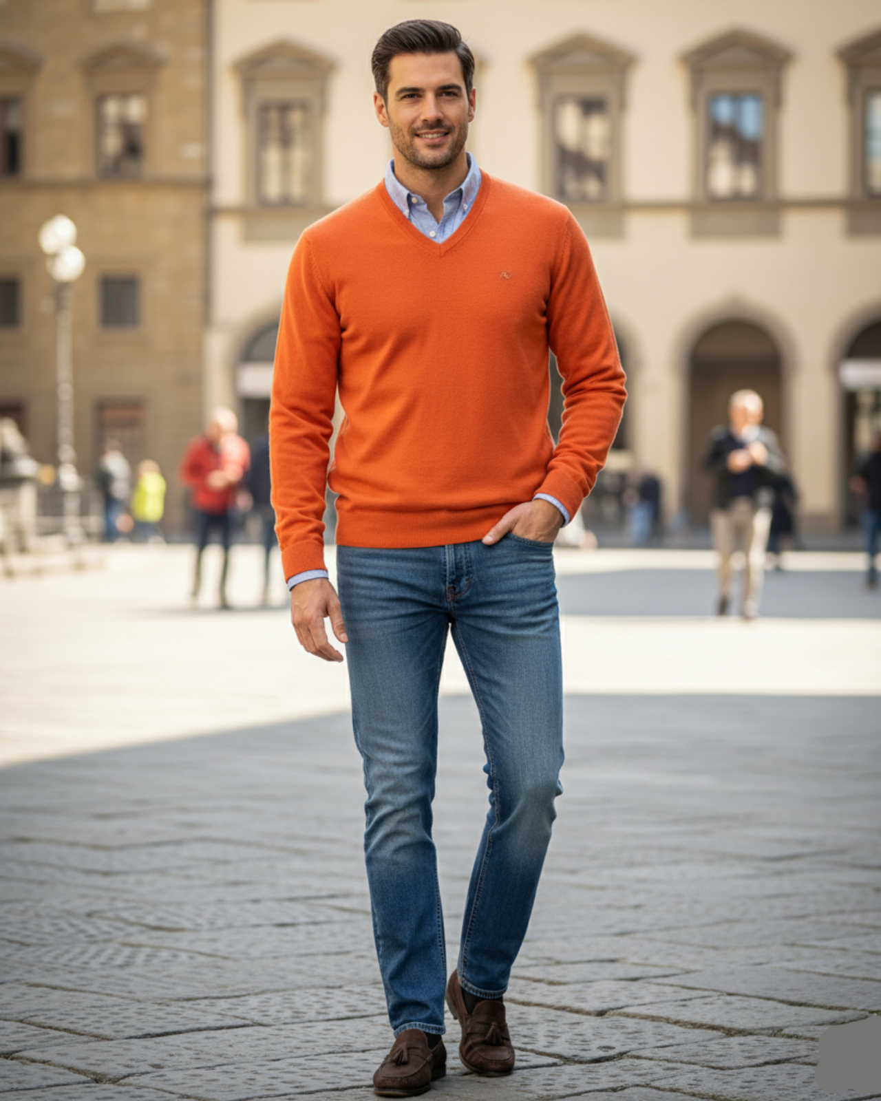 Merino Wool V-Neck Pullover For Men