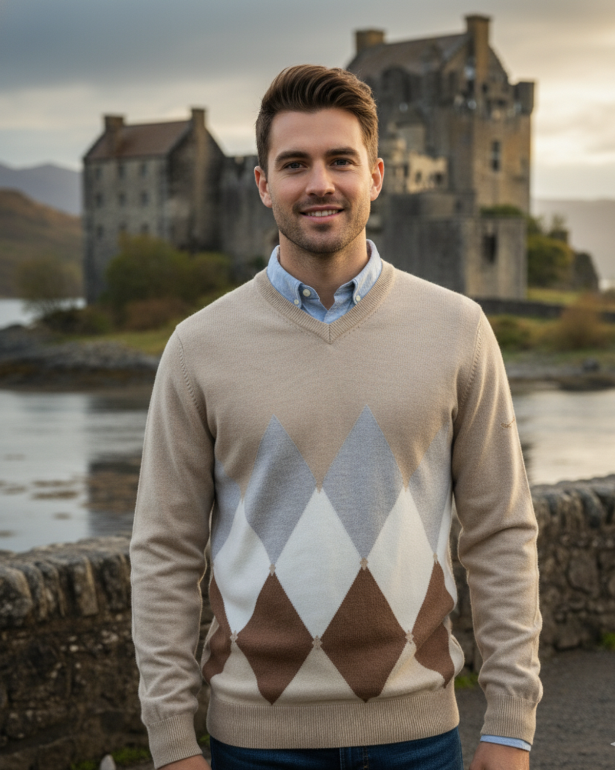 Merino Wool Sanzio V-Neck Fashion Sweater For Men