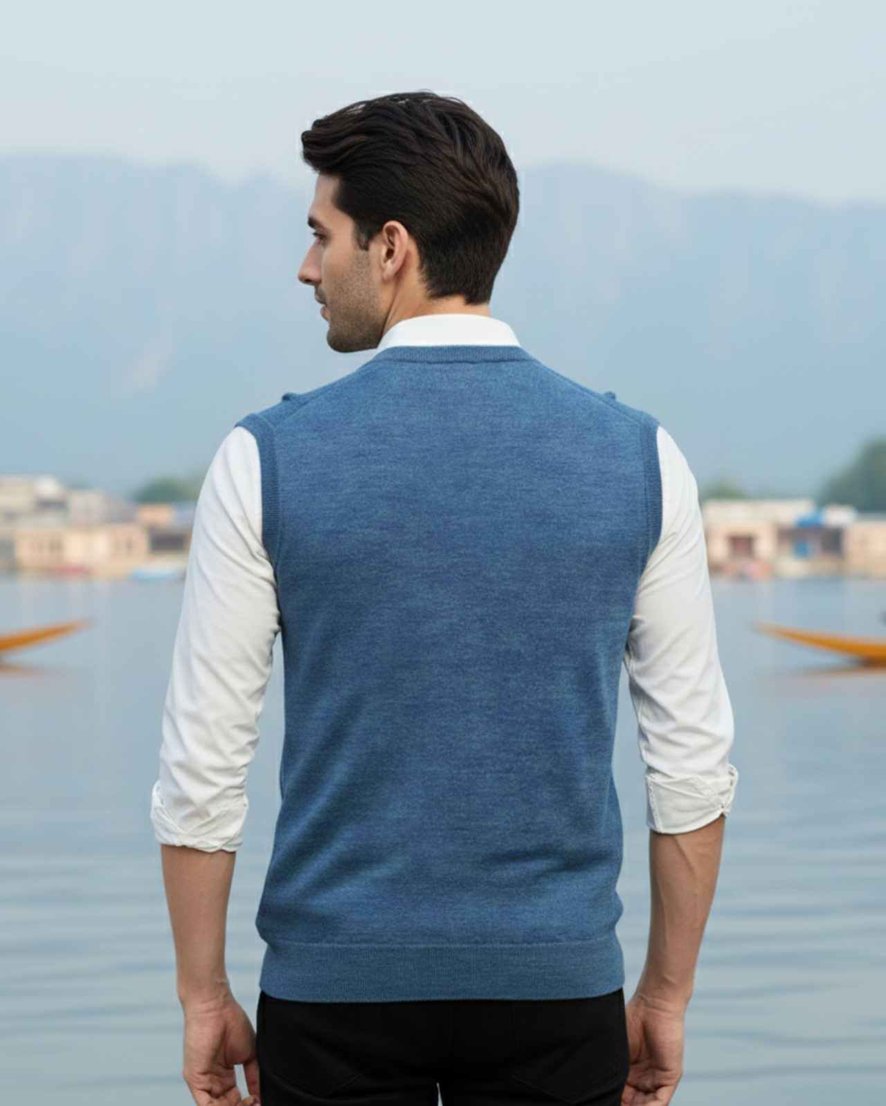 Sleeveless Merino Wool Monte Carlo V-Neck Pullover For Men