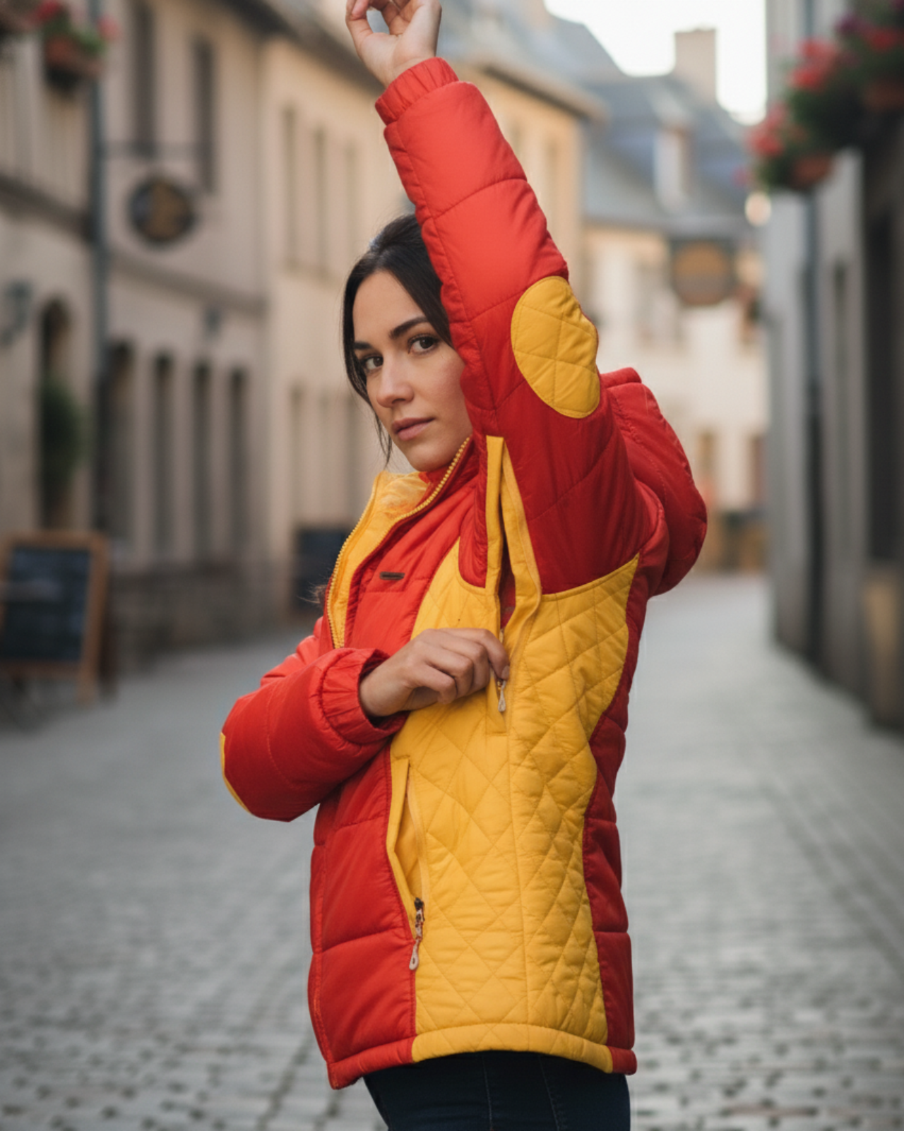 Women Red & Yellow Lightweight Puffer Jacket