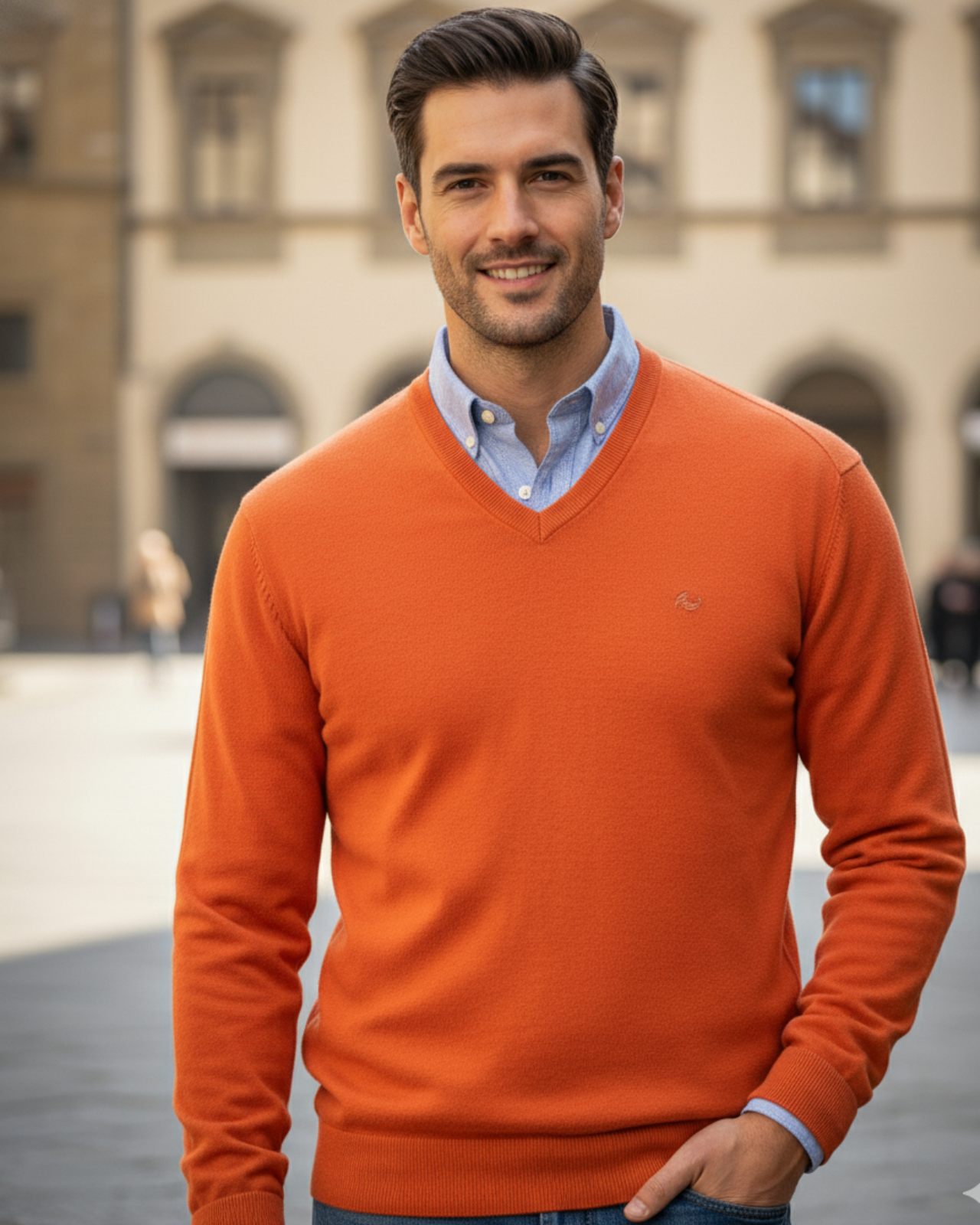 Merino Wool V-Neck Pullover For Men