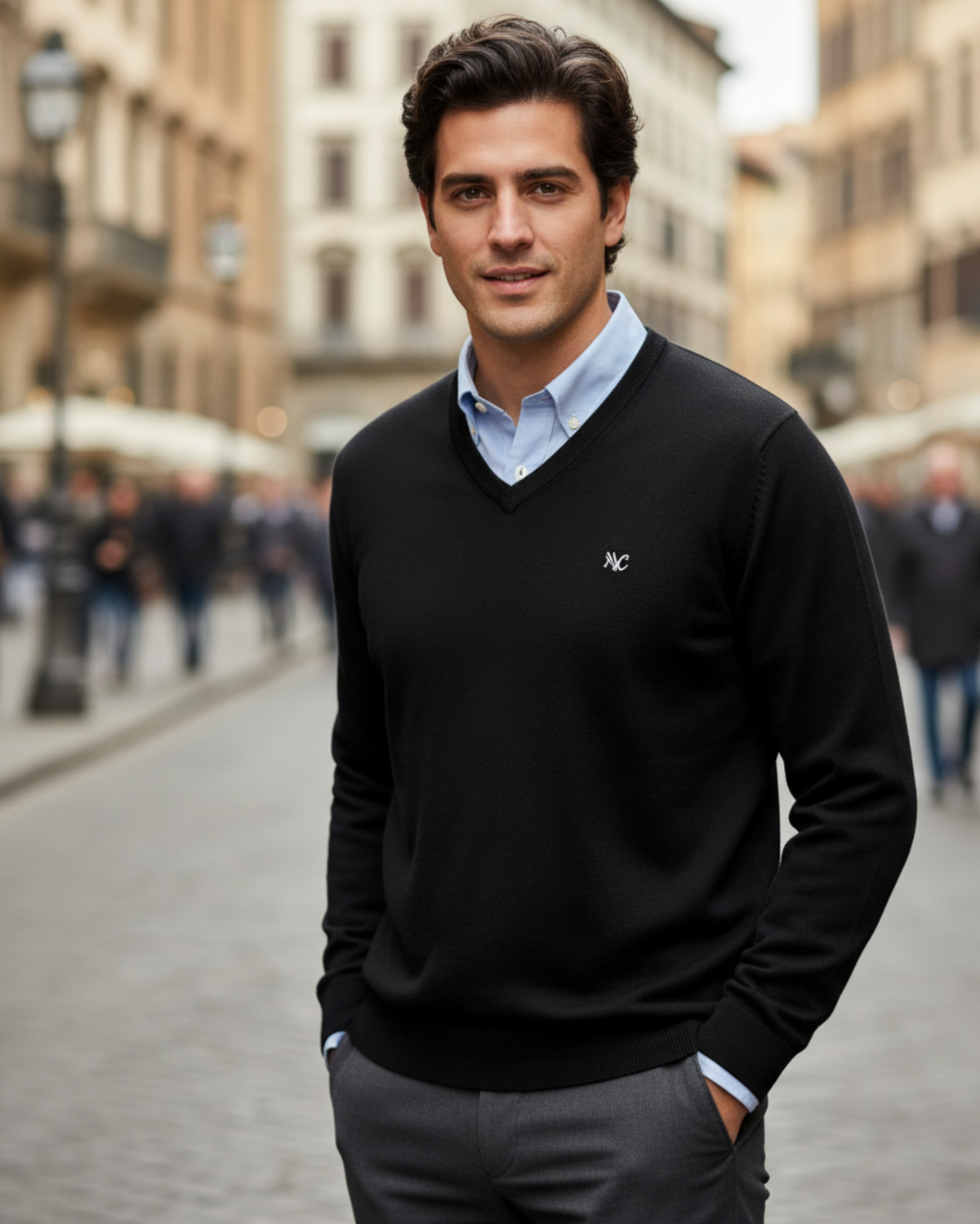 Merino Wool V-Neck Pullover For Men