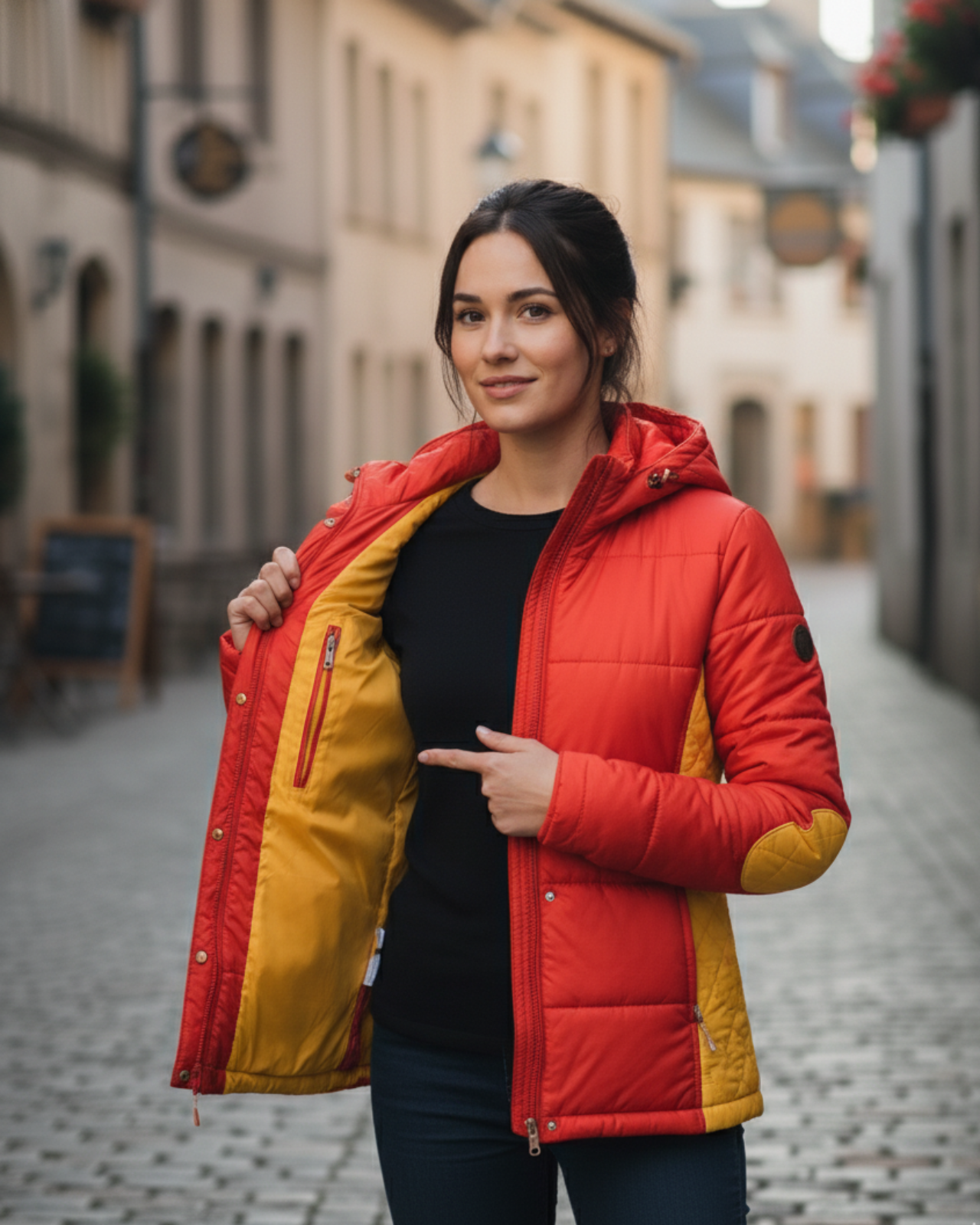 Women Red & Yellow Lightweight Puffer Jacket