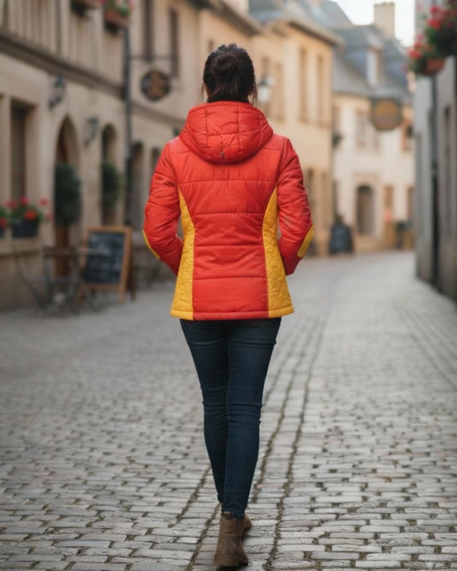 Women Red & Yellow Lightweight Puffer Jacket