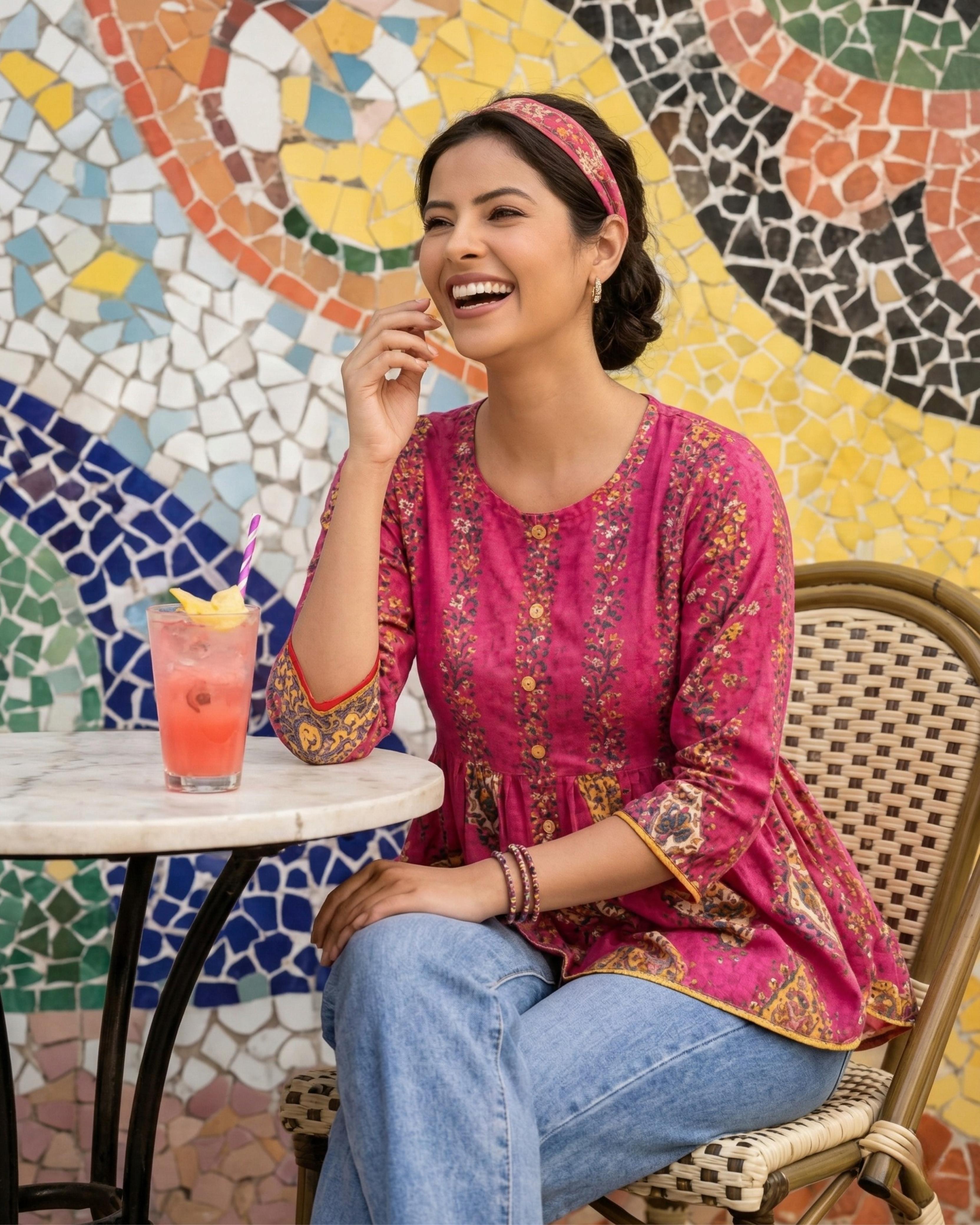 Gulabi Shikanji Cotton Peplum Top - A chic Gulabi Shikanji cotton peplum top with a flattering silhouette Image 2