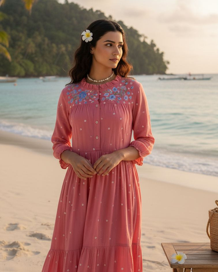 Gulabi Splash Cotton Dress Pink - A lovely pink cotton dress with a vibrant Gulabi Splash design.