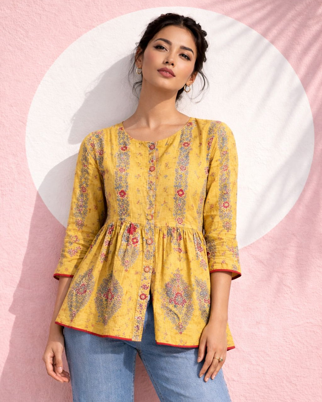 Masala Soda Cotton Peplum Top - A stylish masala soda themed cotton peplum top with a modern flair. Image 1