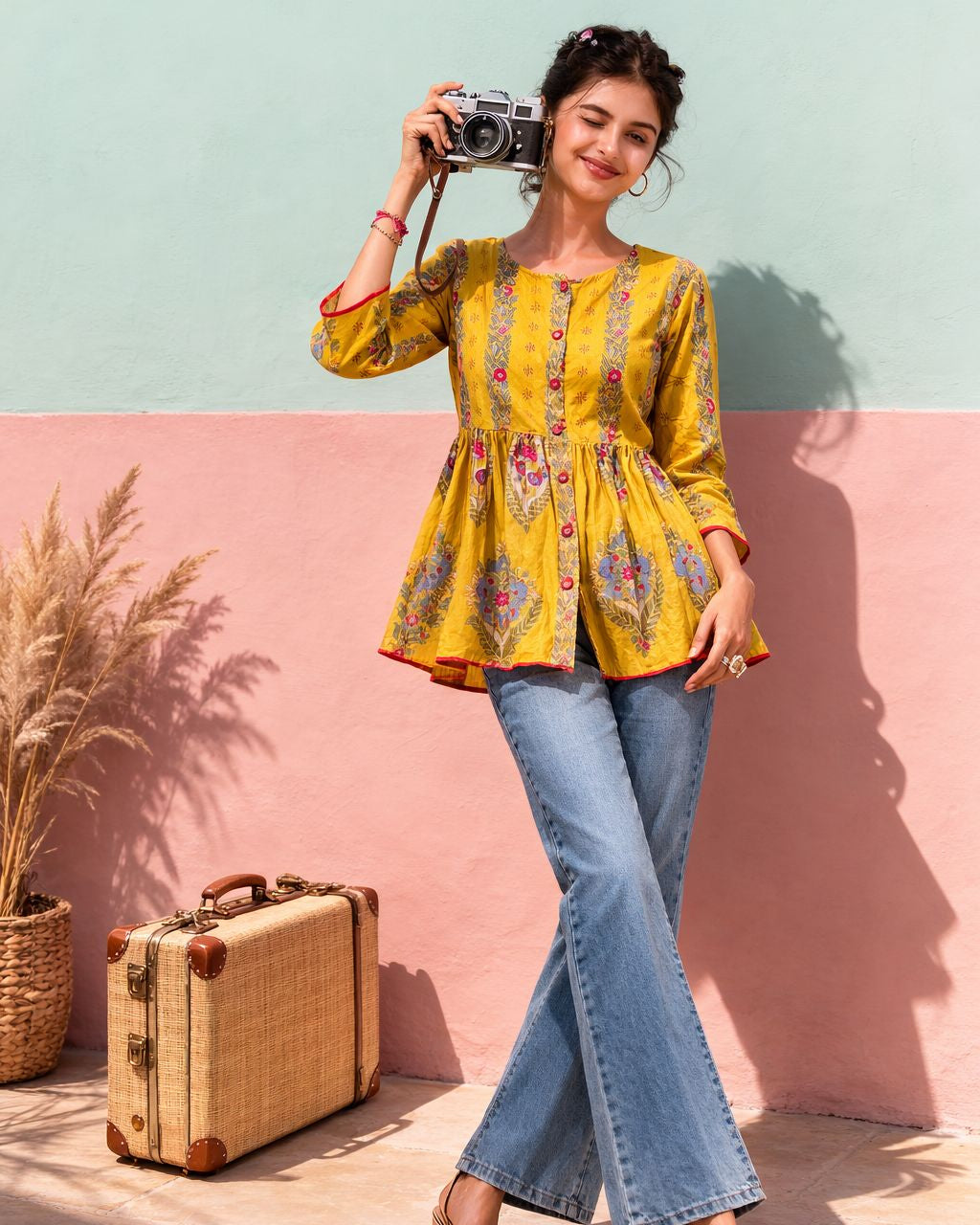 Masala Soda Cotton Peplum Top - A stylish masala soda themed cotton peplum top with a modern flair. Image 2