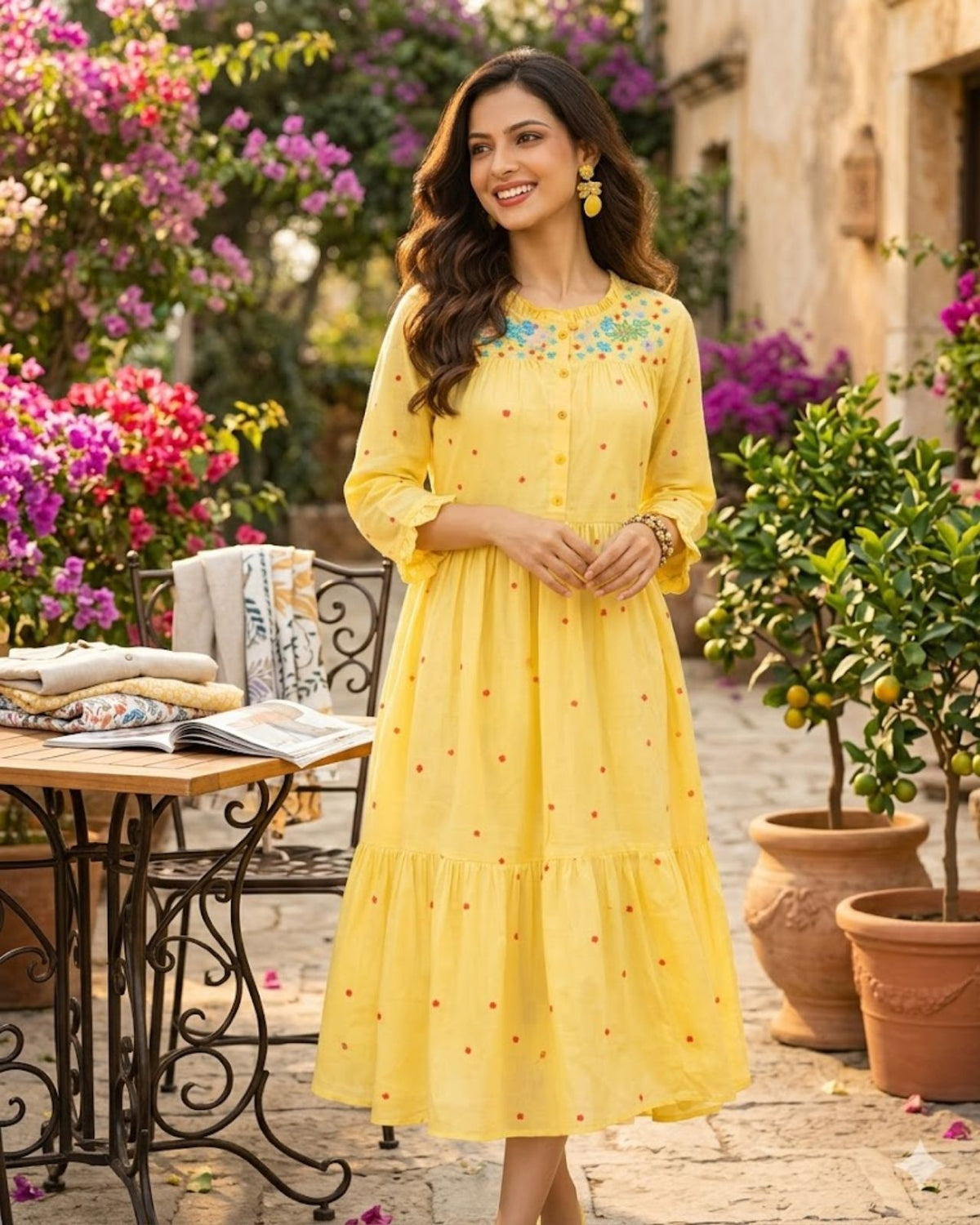 Lemon Splash Cotton Dress Yellow - A bright yellow cotton dress highlighted by a sunny Lemon Splash theme.