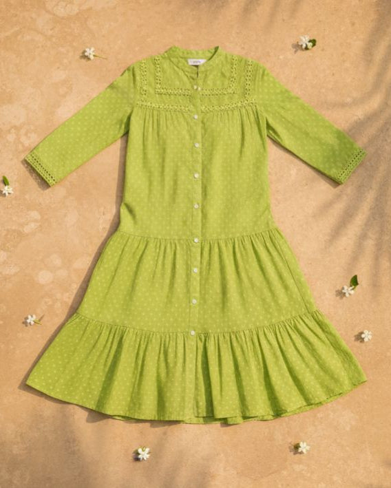 Lemon Lime Cotton Midi Dress - A breezy lemon Lime green cotton midi dress perfect for warm weather Image 2
