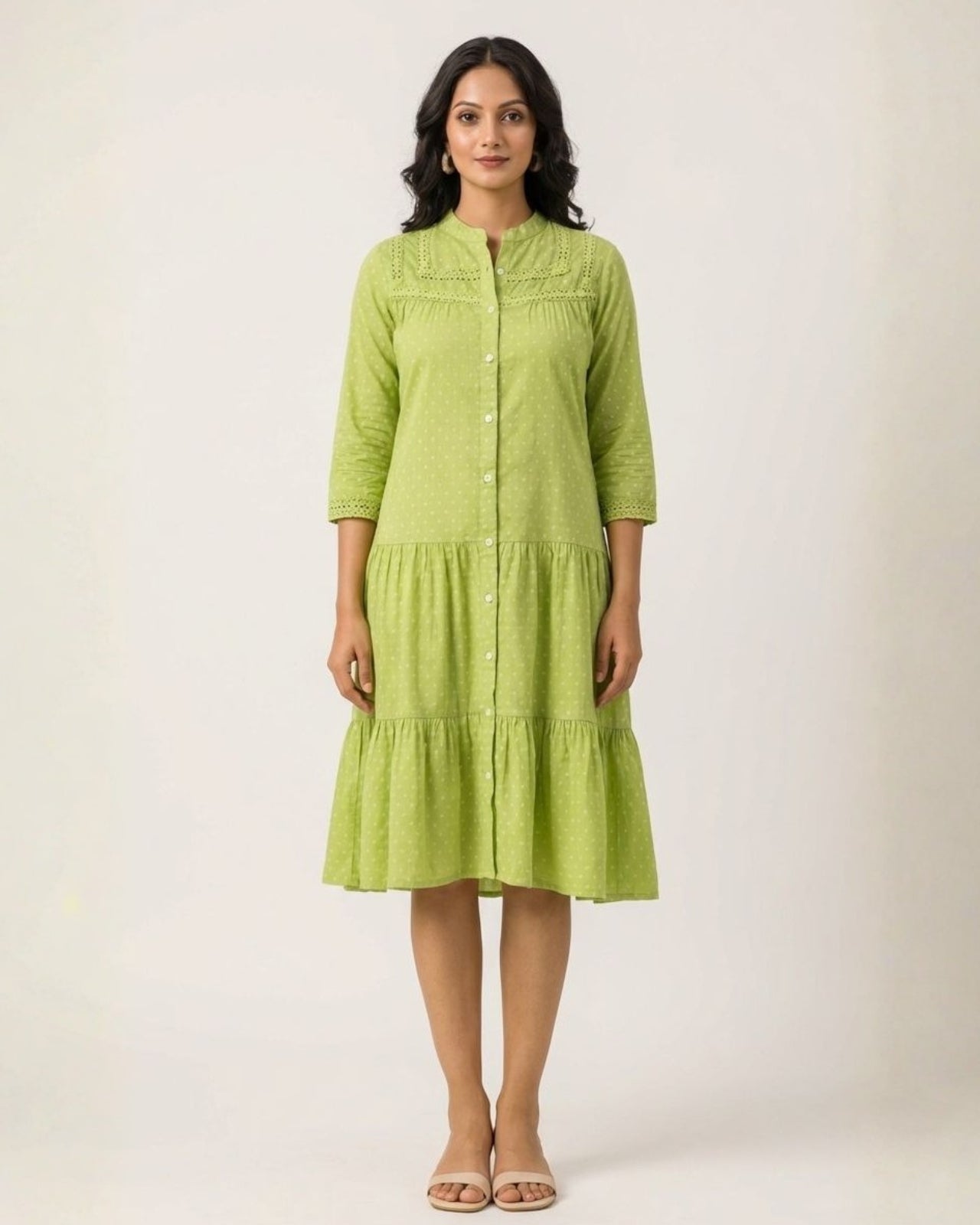 Lemon Lime Cotton Midi Dress - A breezy lemon Lime green cotton midi dress perfect for warm weather Image 3