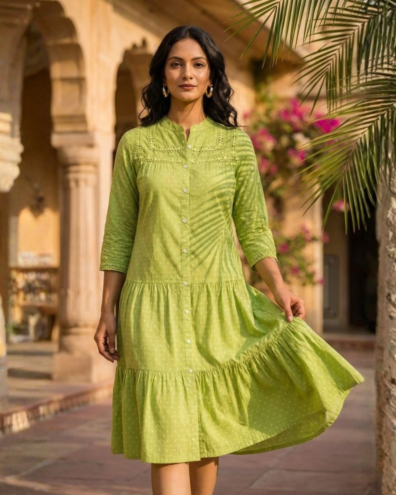 Lemon Lime Cotton Midi Dress - A breezy lemon Lime green cotton midi dress perfect for warm weather Image 4