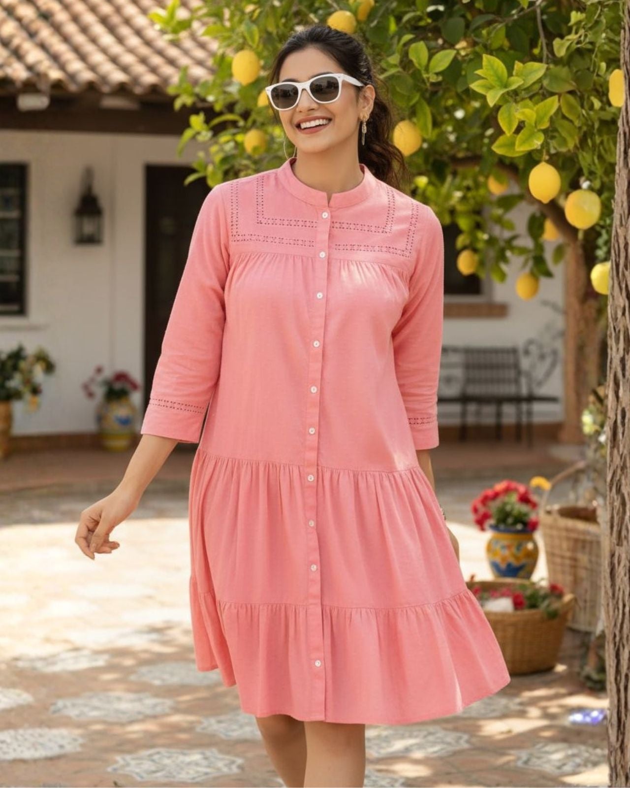 Meethi Shikanji Cotton Midi Dress - A stylish Meethi Shikanji themed cotton midi dress for a fresh summer look. Image 2
