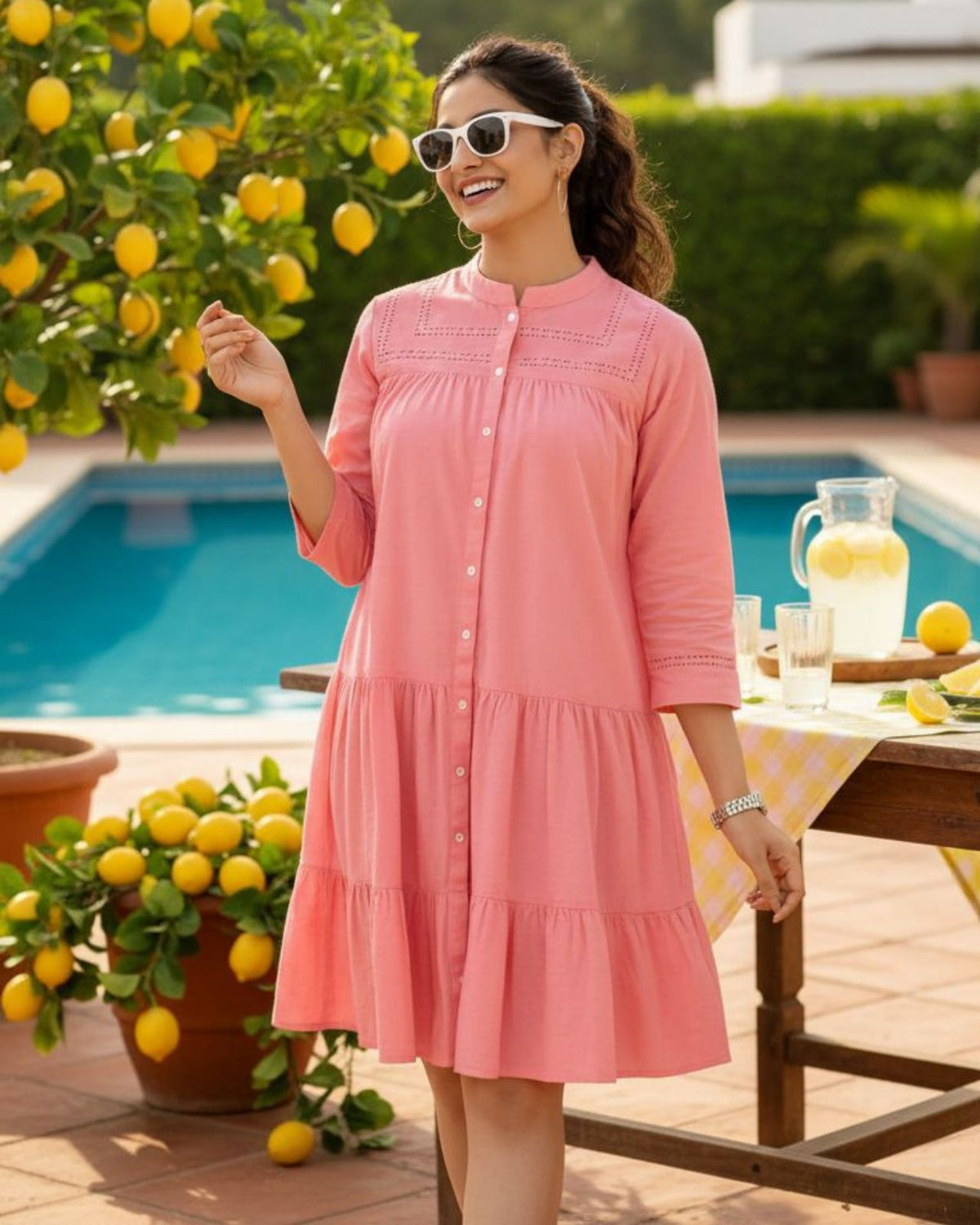 Meethi Shikanji Cotton Midi Dress - A stylish Meethi Shikanji themed cotton midi dress for a fresh summer look. Image 1