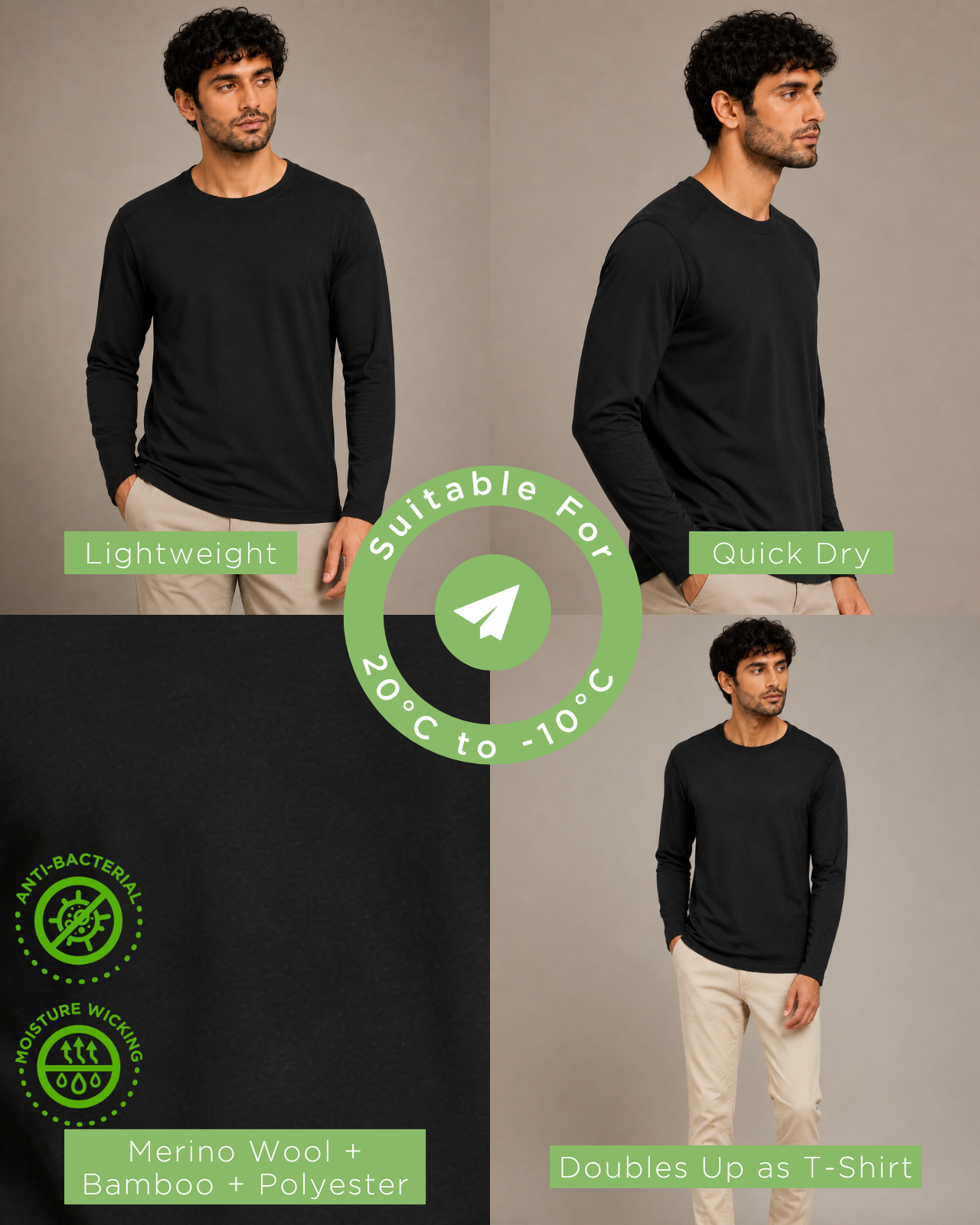 Men's Full Sleeves Thermal | Merino Wool + Bamboo